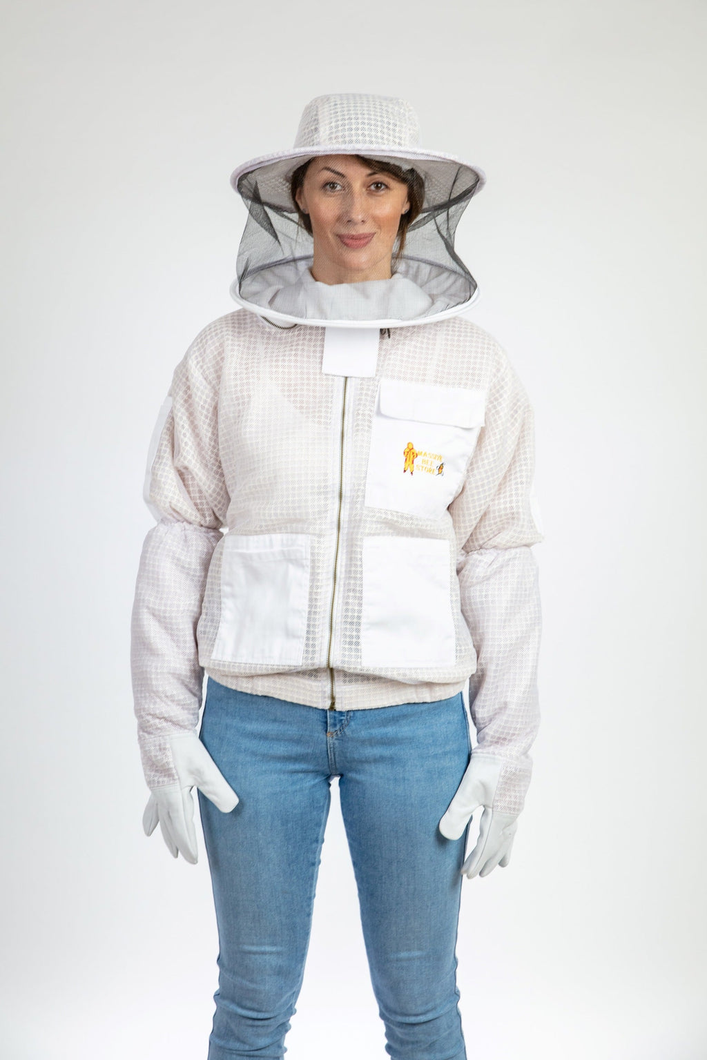 White Beekeeping Ventilated Jacket with Round Veil