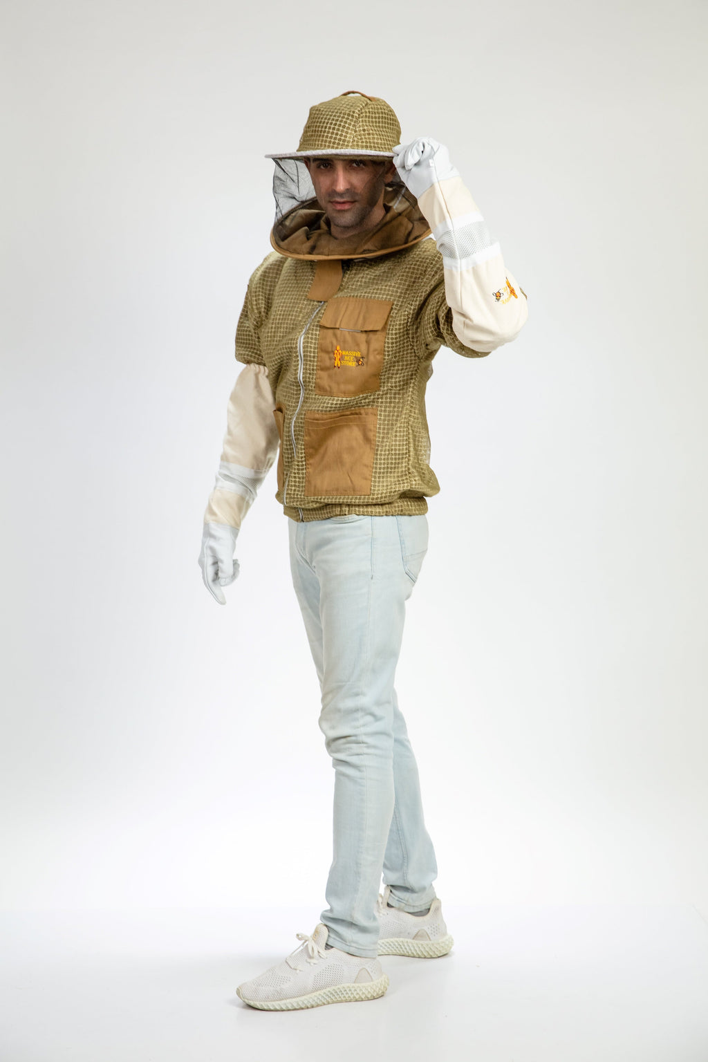 Khaki Beekeeping Ventilated Jacket with Round Veil
