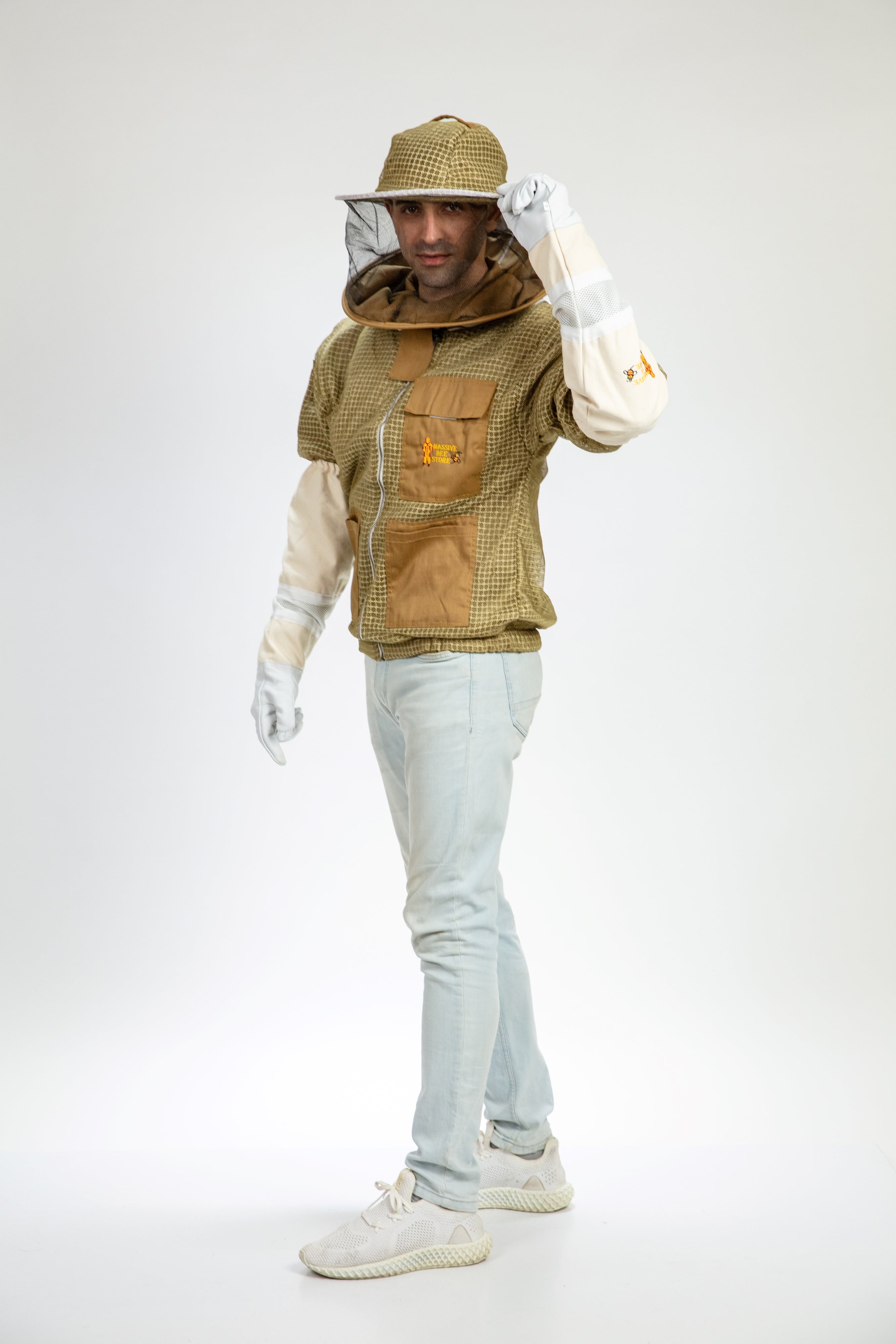 Khaki Beekeeping Ventilated Jacket with Round Veil