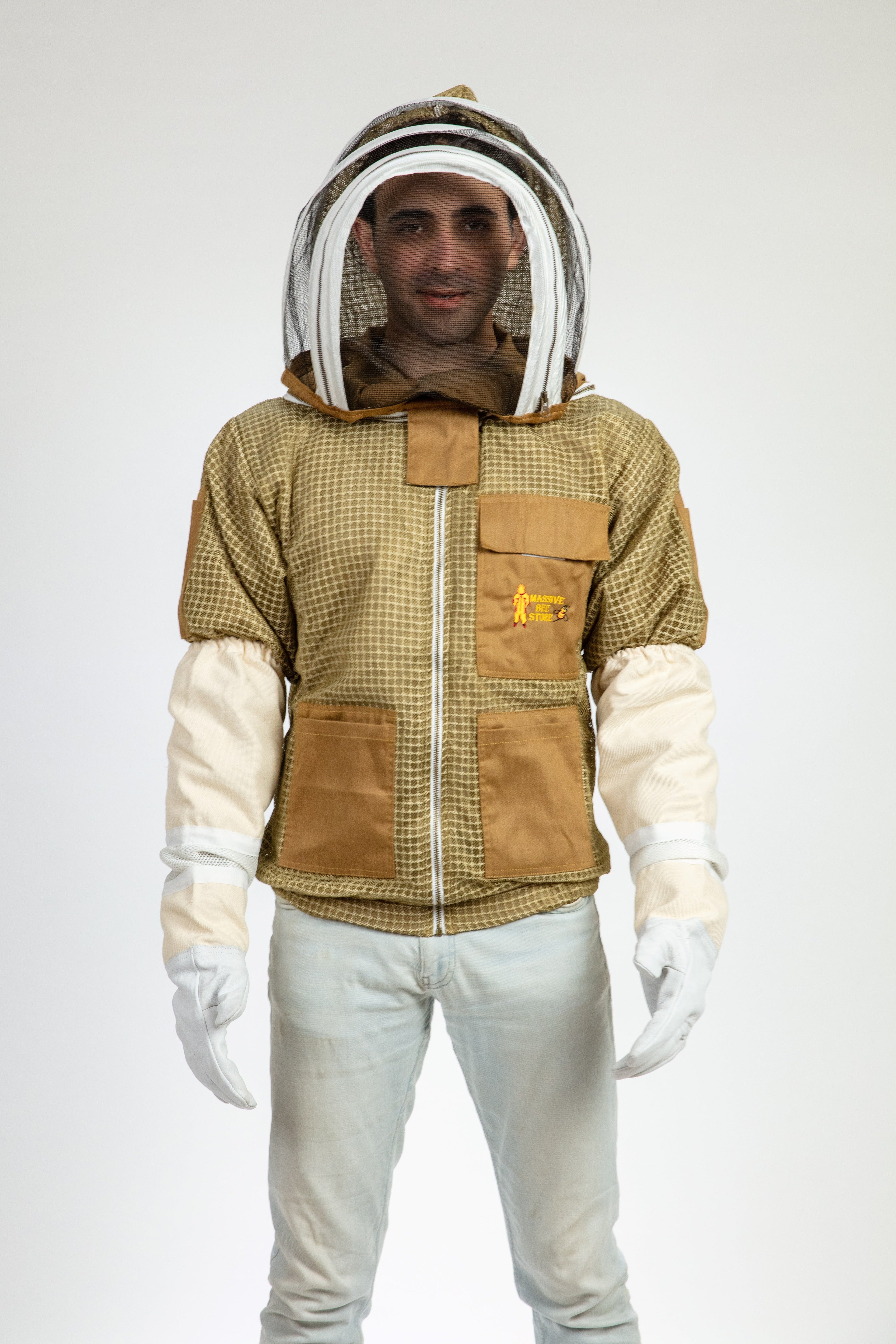 Khaki Beekeeping Ventilated Jacket with Fencing Veil