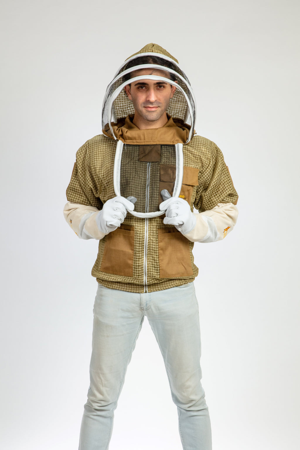 Khaki Beekeeping Ventilated Jacket with Fencing Veil