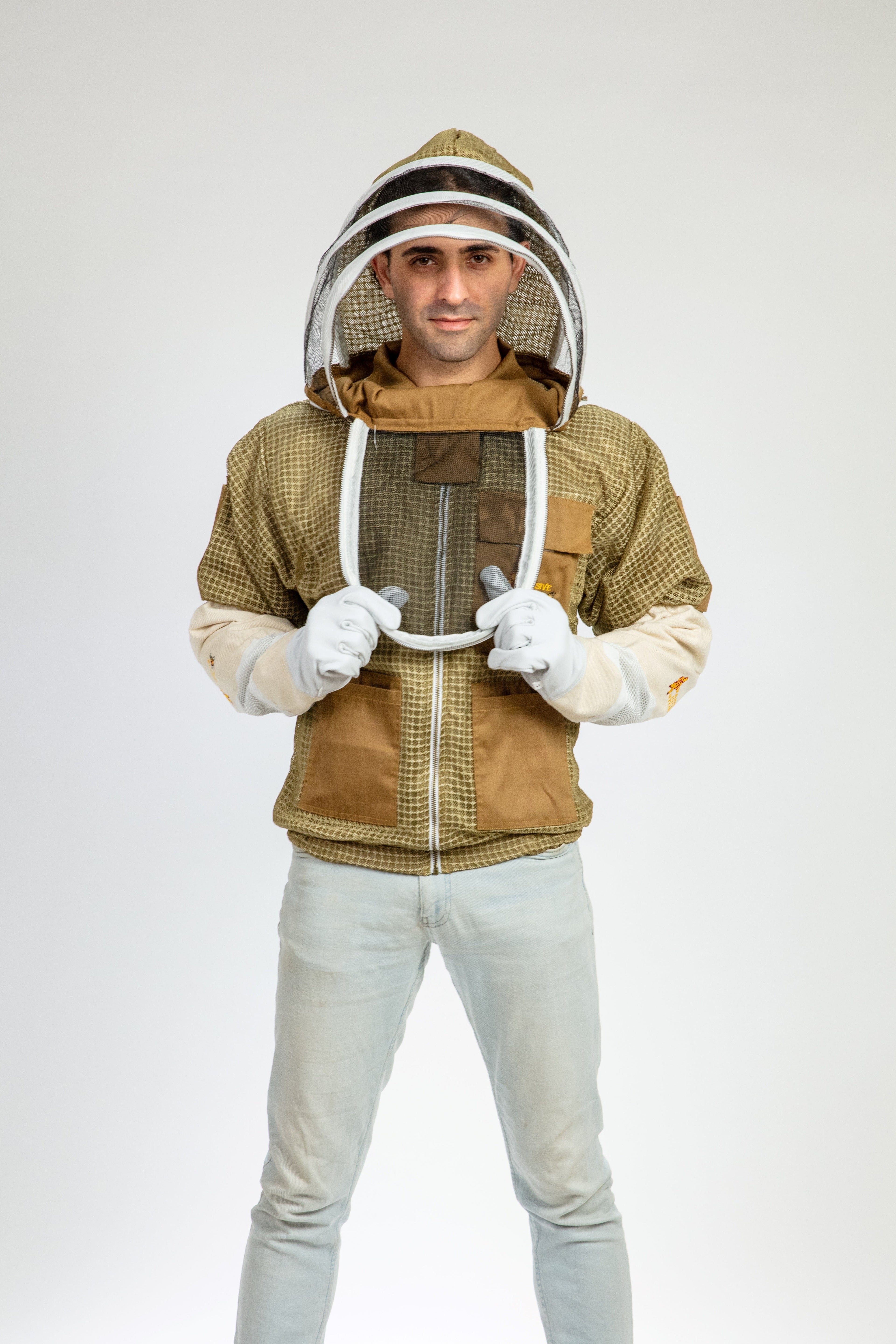 Khaki Beekeeping Ventilated Jacket with Fencing Veil