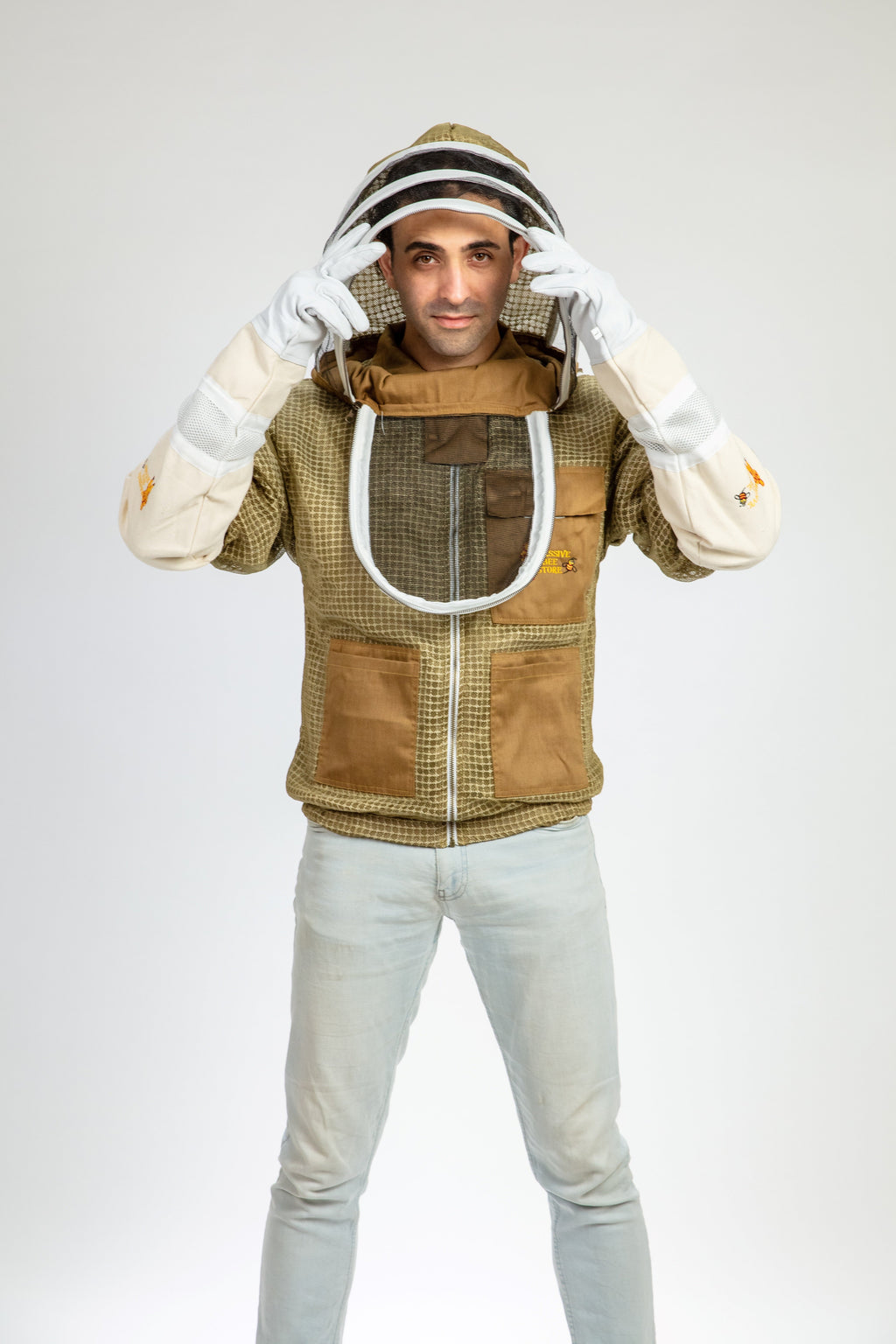 Khaki Beekeeping Ventilated Jacket with Fencing Veil