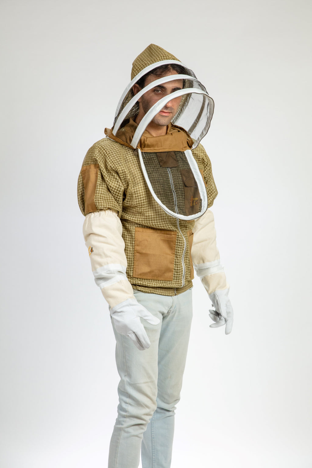 Khaki Beekeeping Ventilated Jacket with Fencing Veil