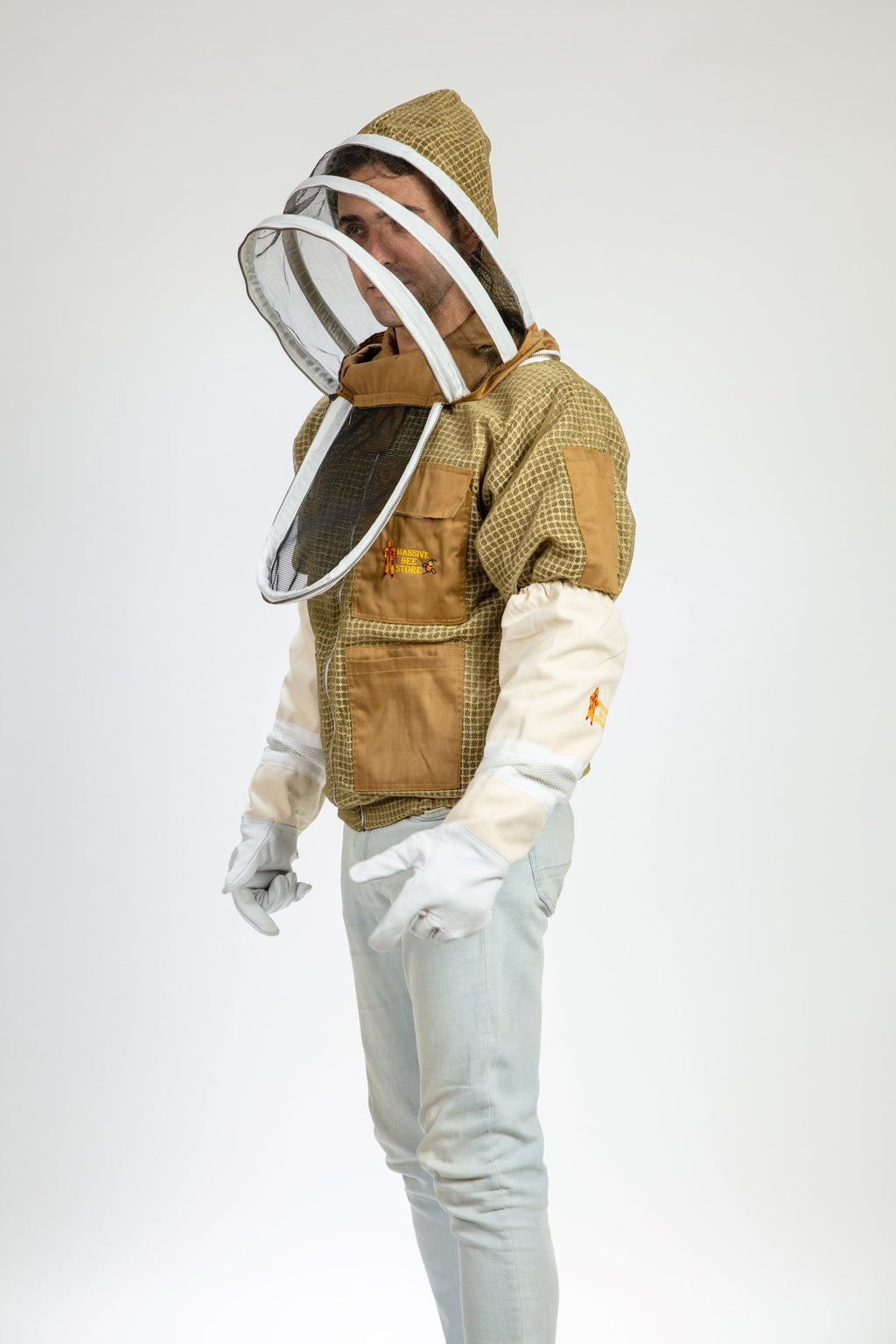 Khaki Beekeeping Ventilated Jacket with Fencing Veil