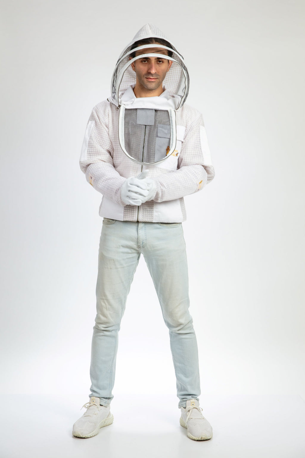 White Beekeeping Ventilated Jacket with Fencing Veil