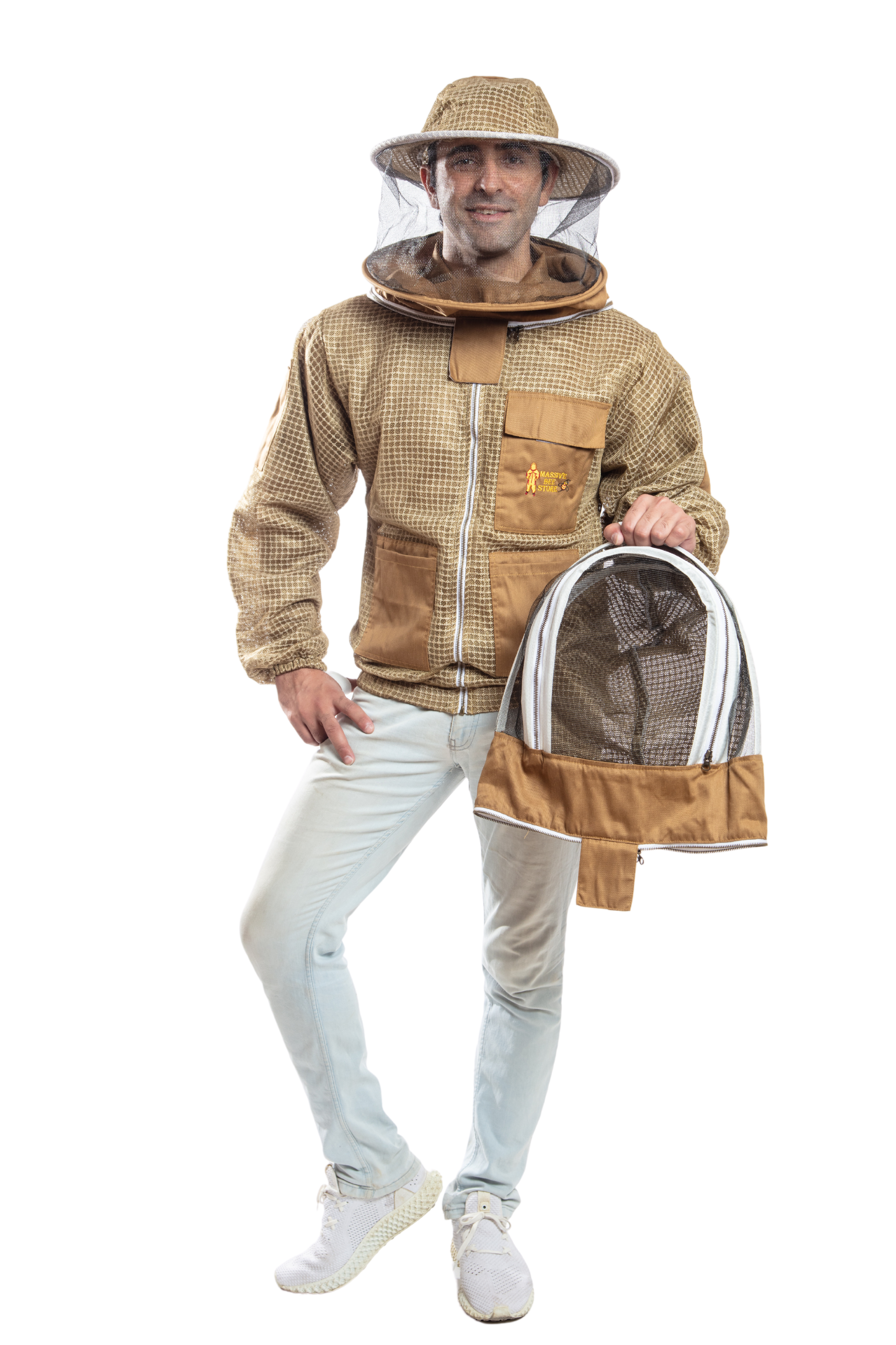 Khaki Beekeeping Ventilated Jacket with Round Veil & fencing jacket