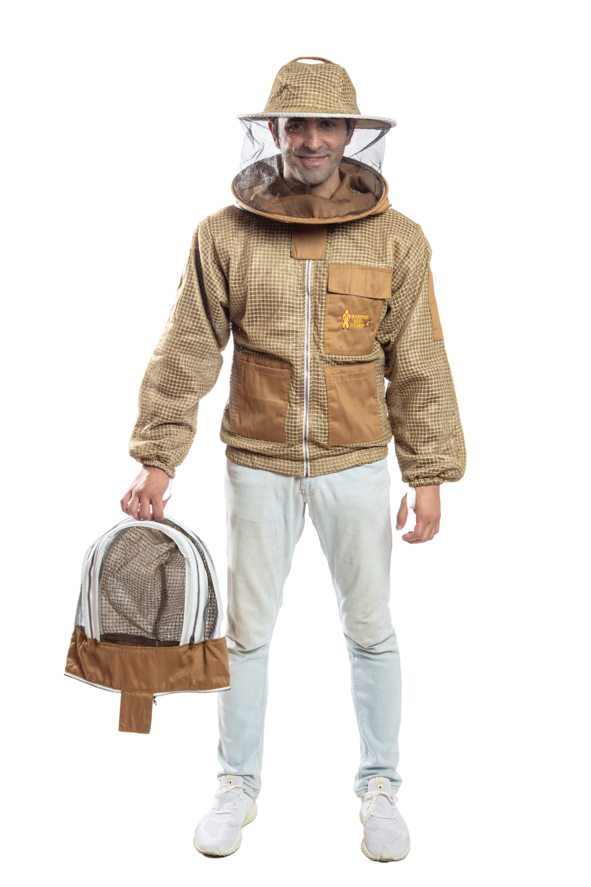 Khaki Beekeeping Ventilated Jacket with Round Veil & fencing jacket