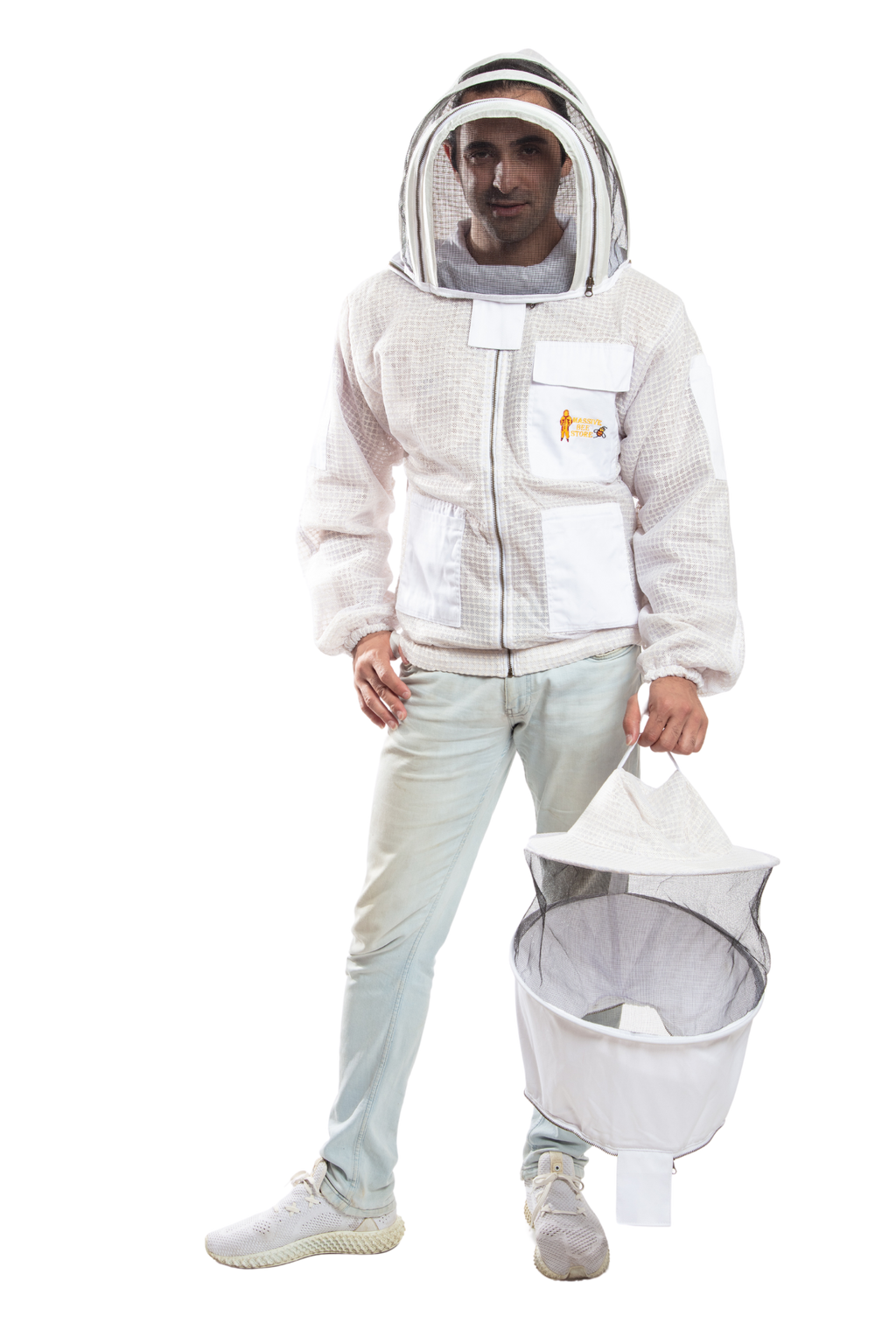 White Beekeeping Ventilated Jacket with Round Veil & fencing jacket