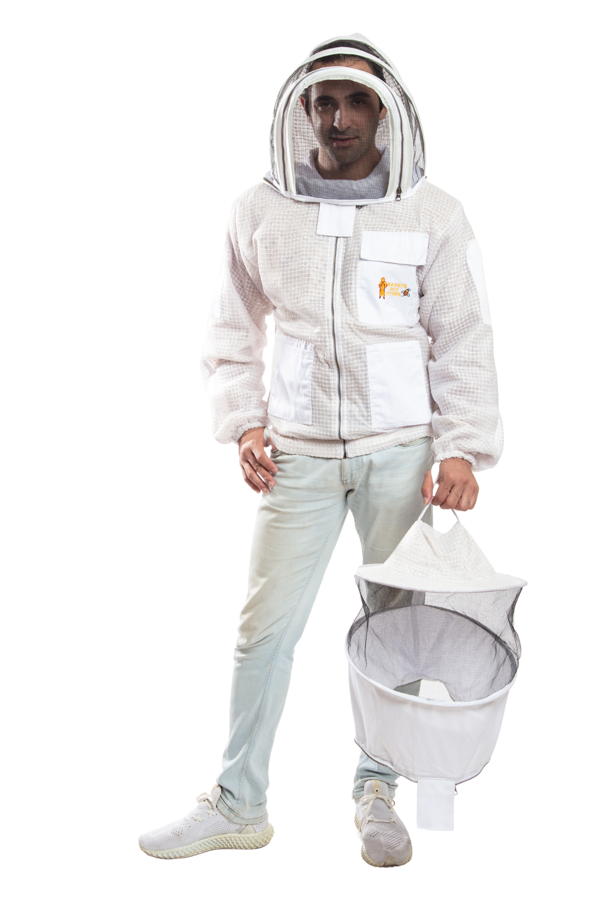 White Beekeeping Ventilated Jacket with Round Veil & fencing jacket