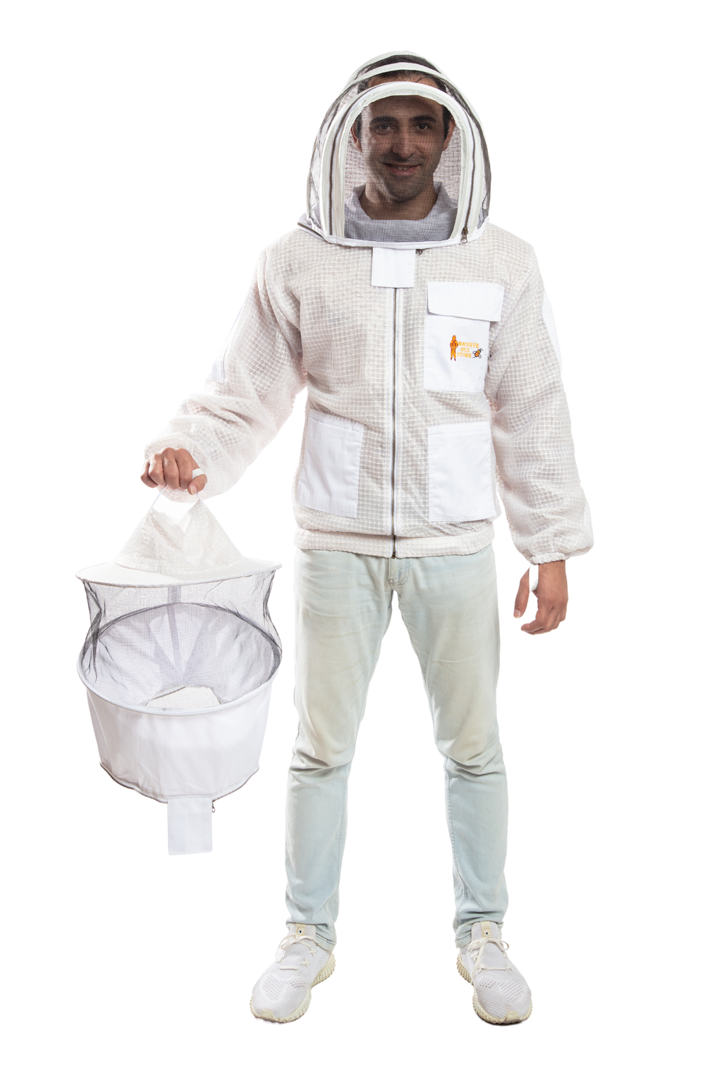 White Beekeeping Ventilated Jacket with Round Veil & fencing jacket