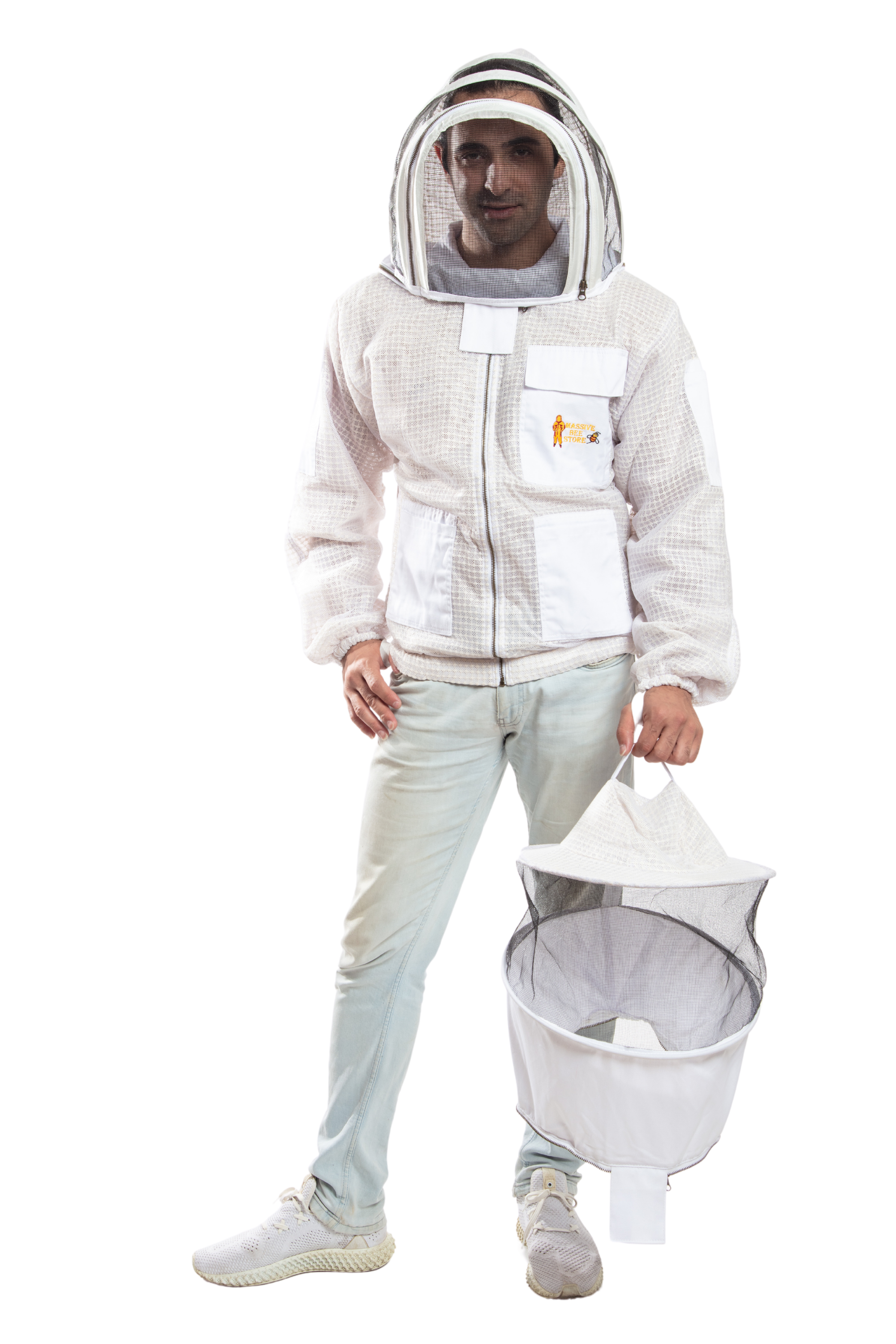 White Beekeeping Ventilated Jacket with Round Veil & fencing jacket