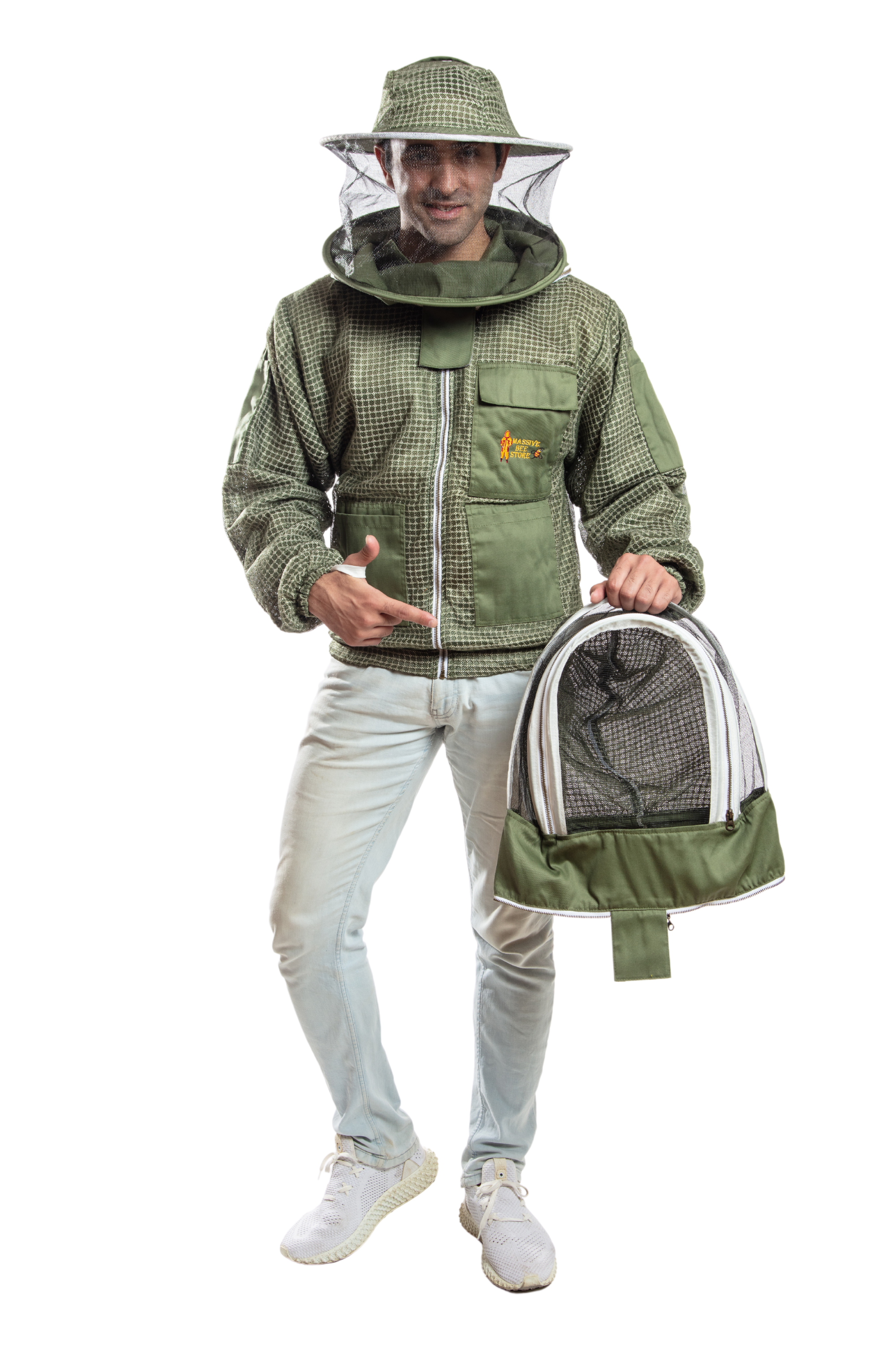 Olive Green Beekeeping Ventilated Jacket with Round Veil & fencing jacket