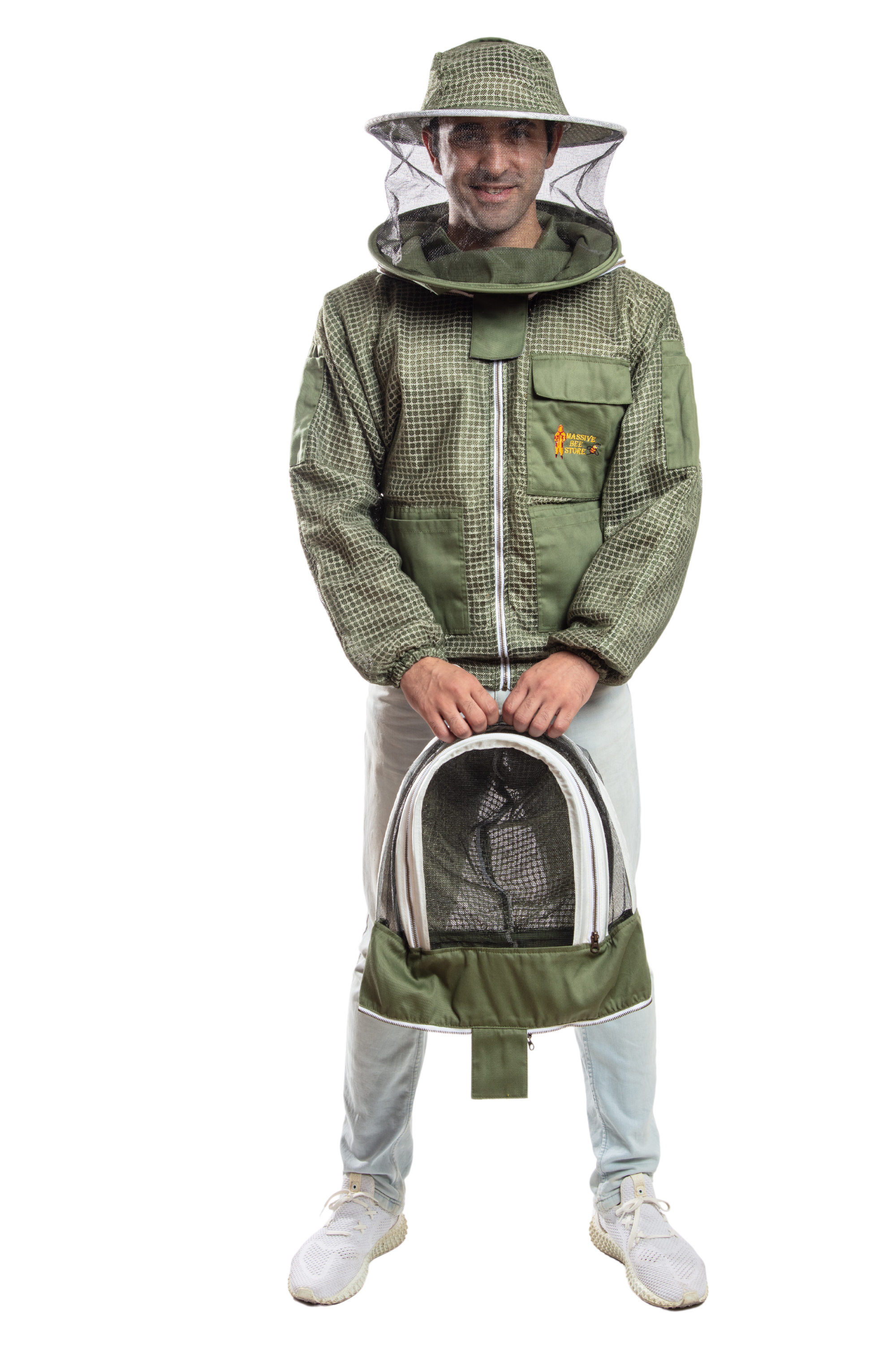 Olive Green Beekeeping Ventilated Jacket with Round Veil & fencing jacket
