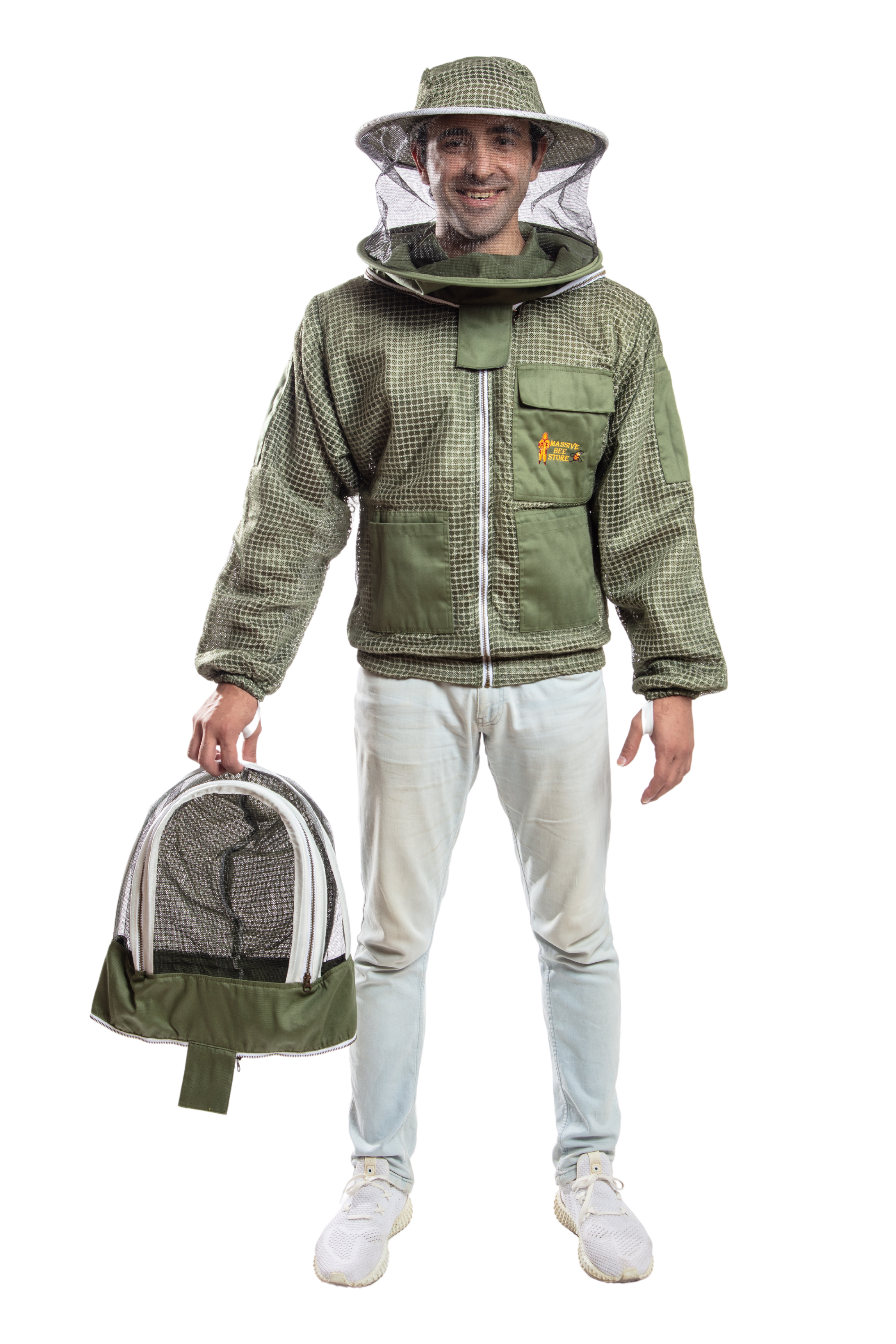 Olive Green Beekeeping Ventilated Jacket with Round Veil & fencing jacket