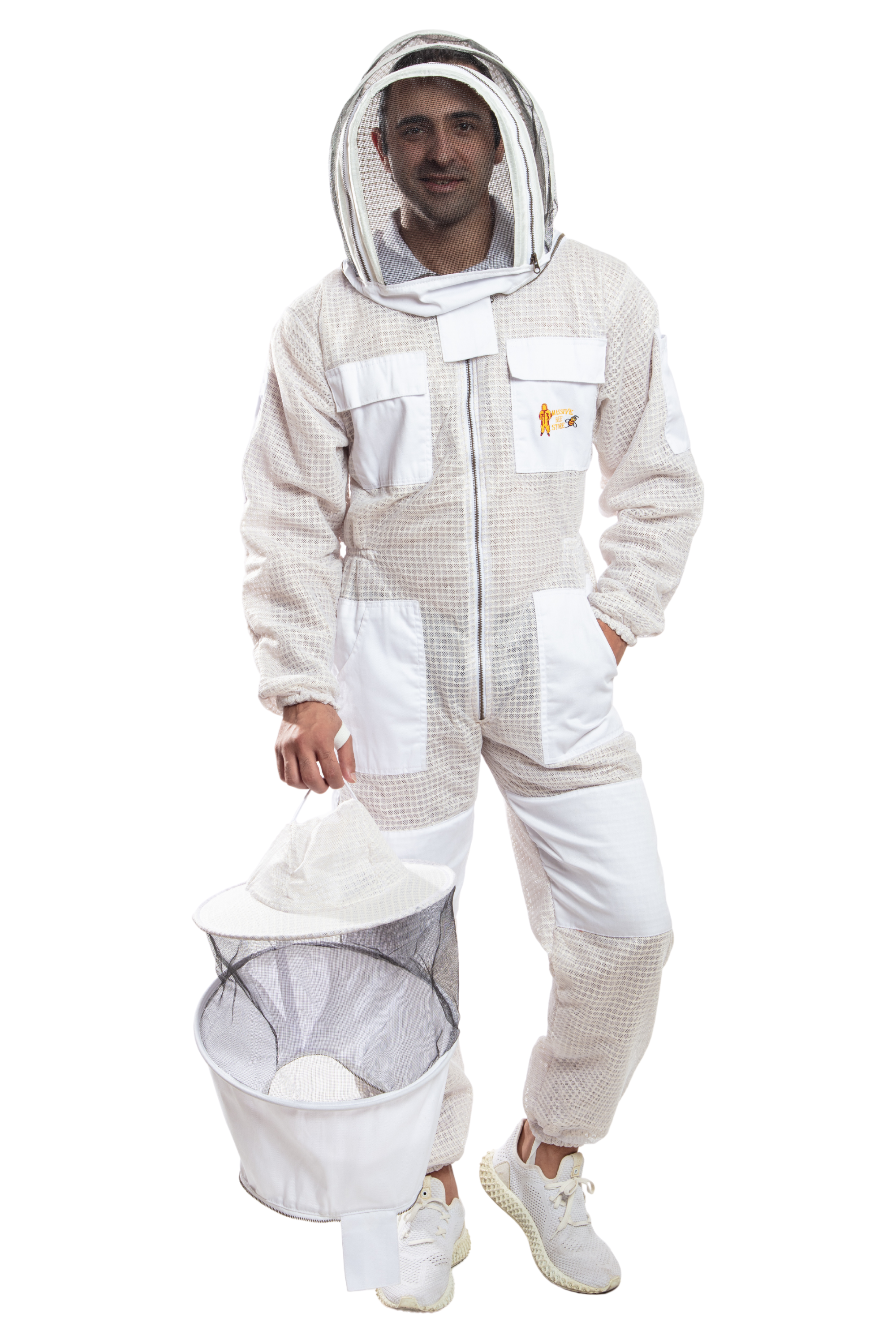 White Beekeeping Ventilated Suits with Round & Fencing Veil