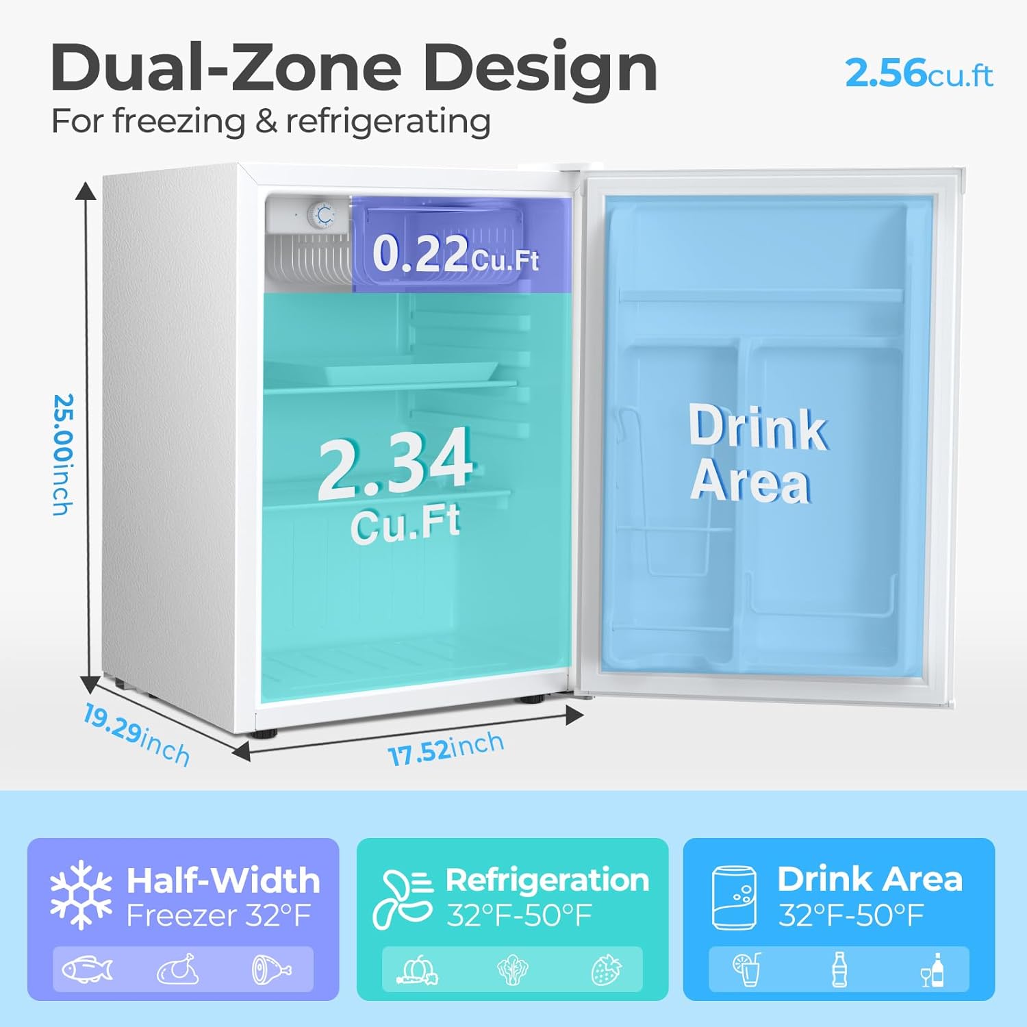 2.6\3.2 cu. ft Mini Fridge with Freezer