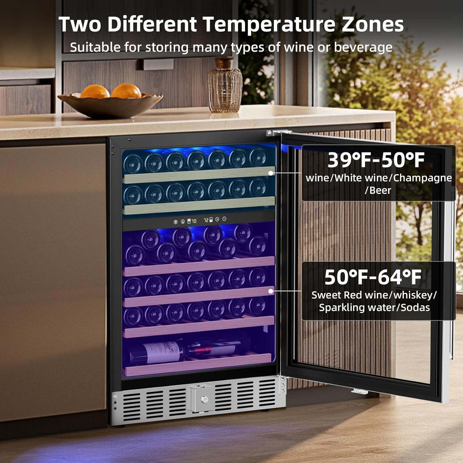 24 Inch Wooden Shelves Built-in Wine Fridges Cooler Beverage Refrigerator W51145B