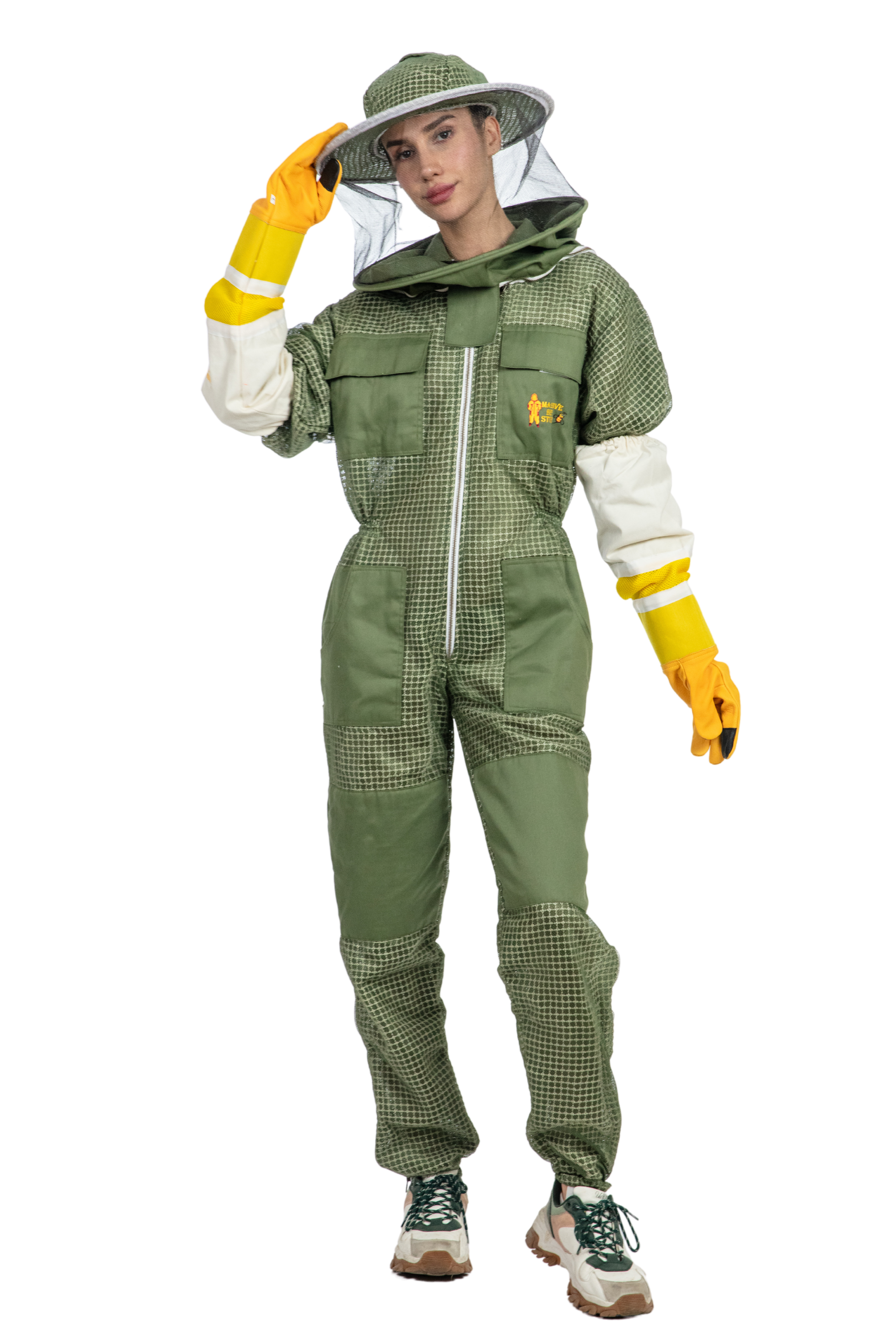 Olive Green Beekeeping Ventilated Suit with Round Veil