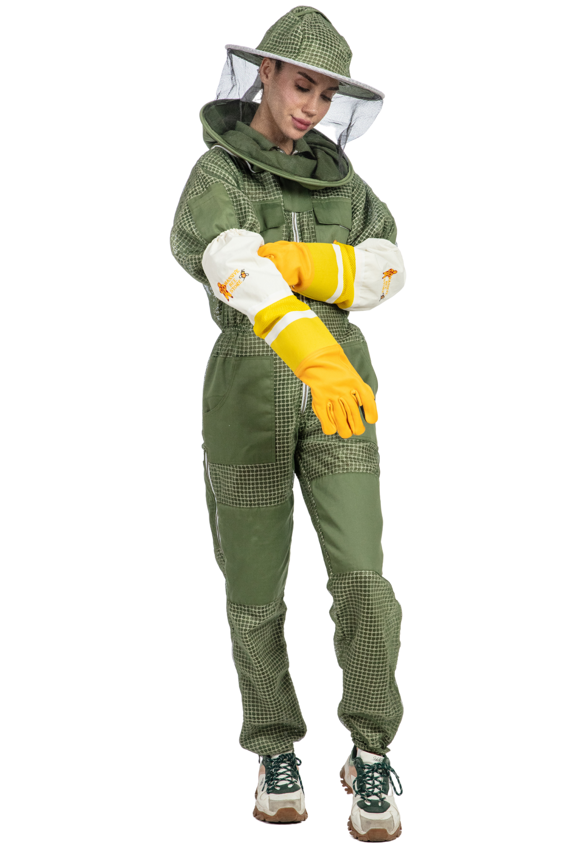 Olive Green Beekeeping Ventilated Suit with Round Veil