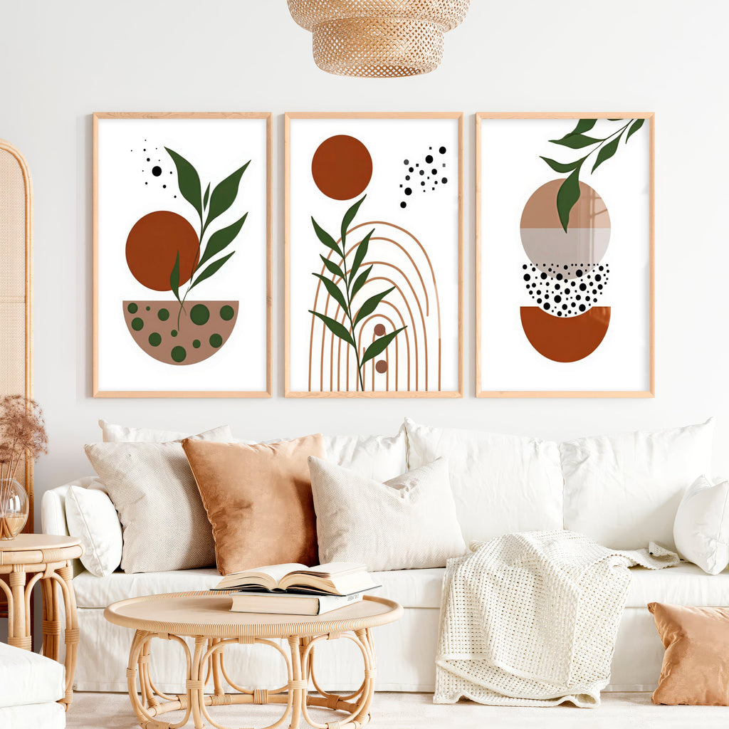 3 Piece Abstract Wall Art Boho Geo Botanical Set