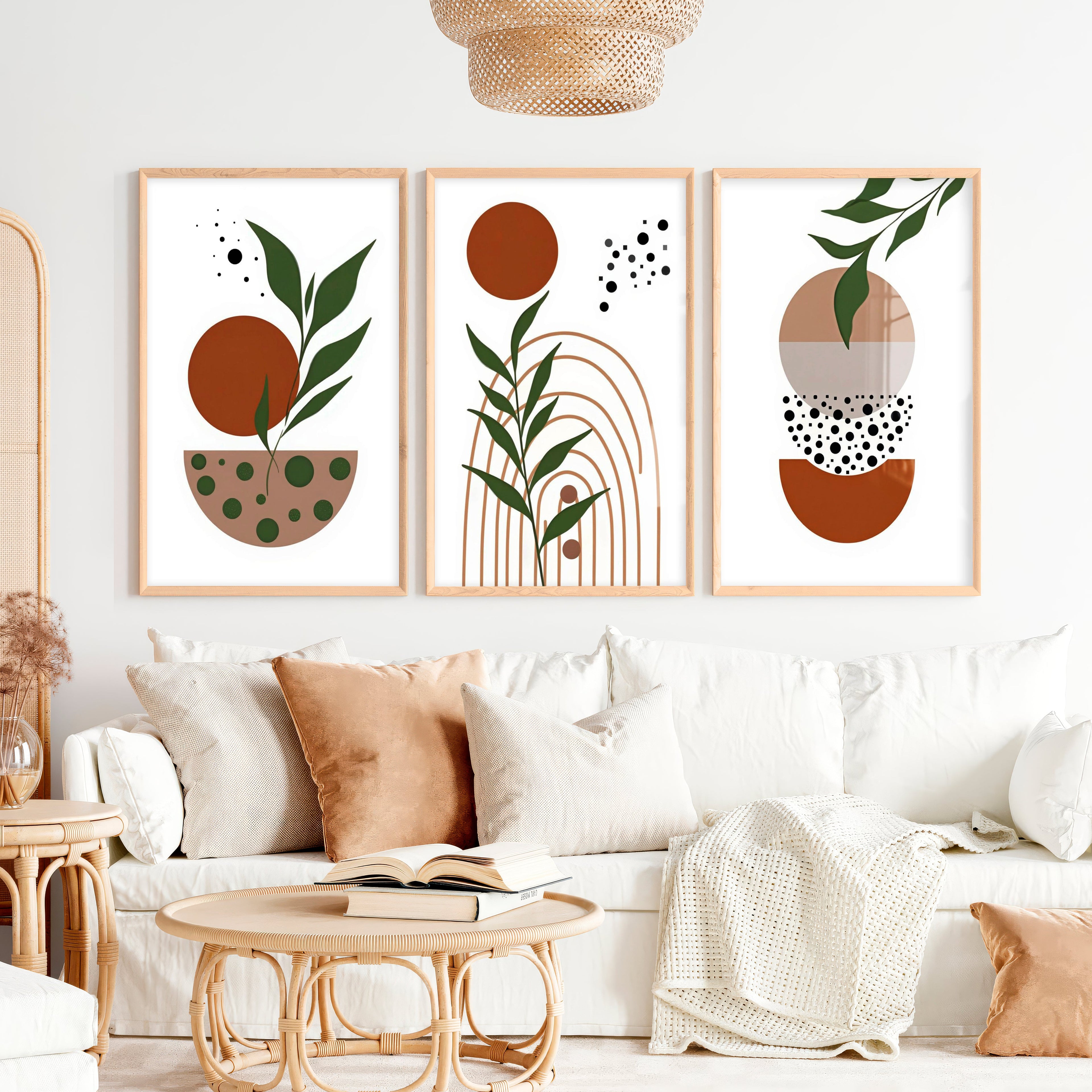 3 Piece Abstract Wall Art Boho Geo Botanical Set