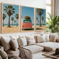 3 Piece Beach Wall Art – Palm Trees, Surf Van and Ocean View