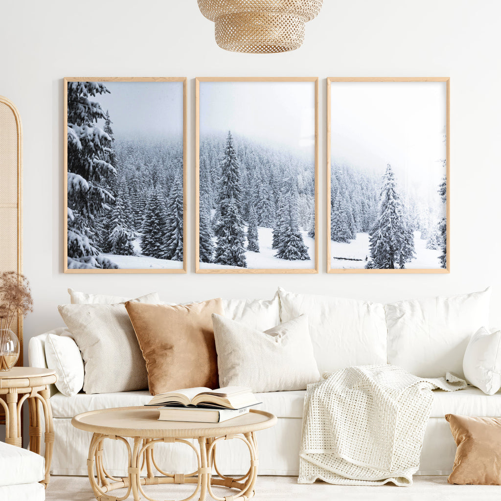 3 Piece Black White Nordic Winter Forest Wall Art Set
