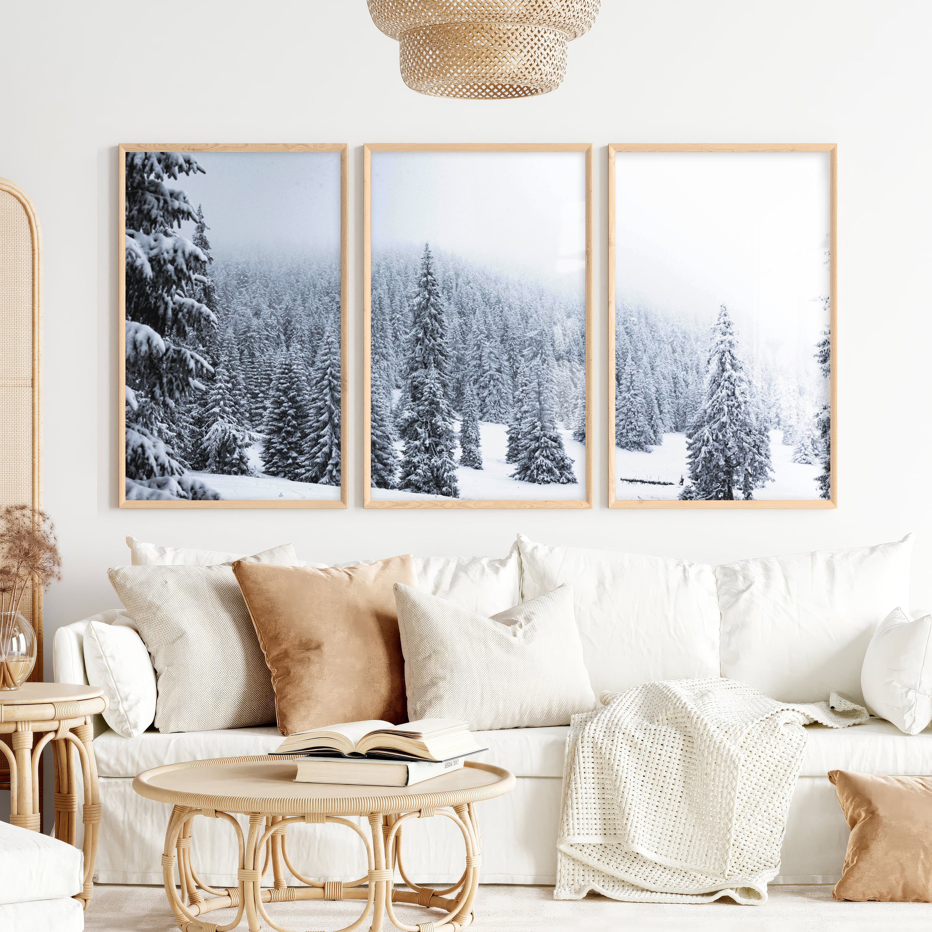 3 Piece Black White Nordic Winter Forest Wall Art Set