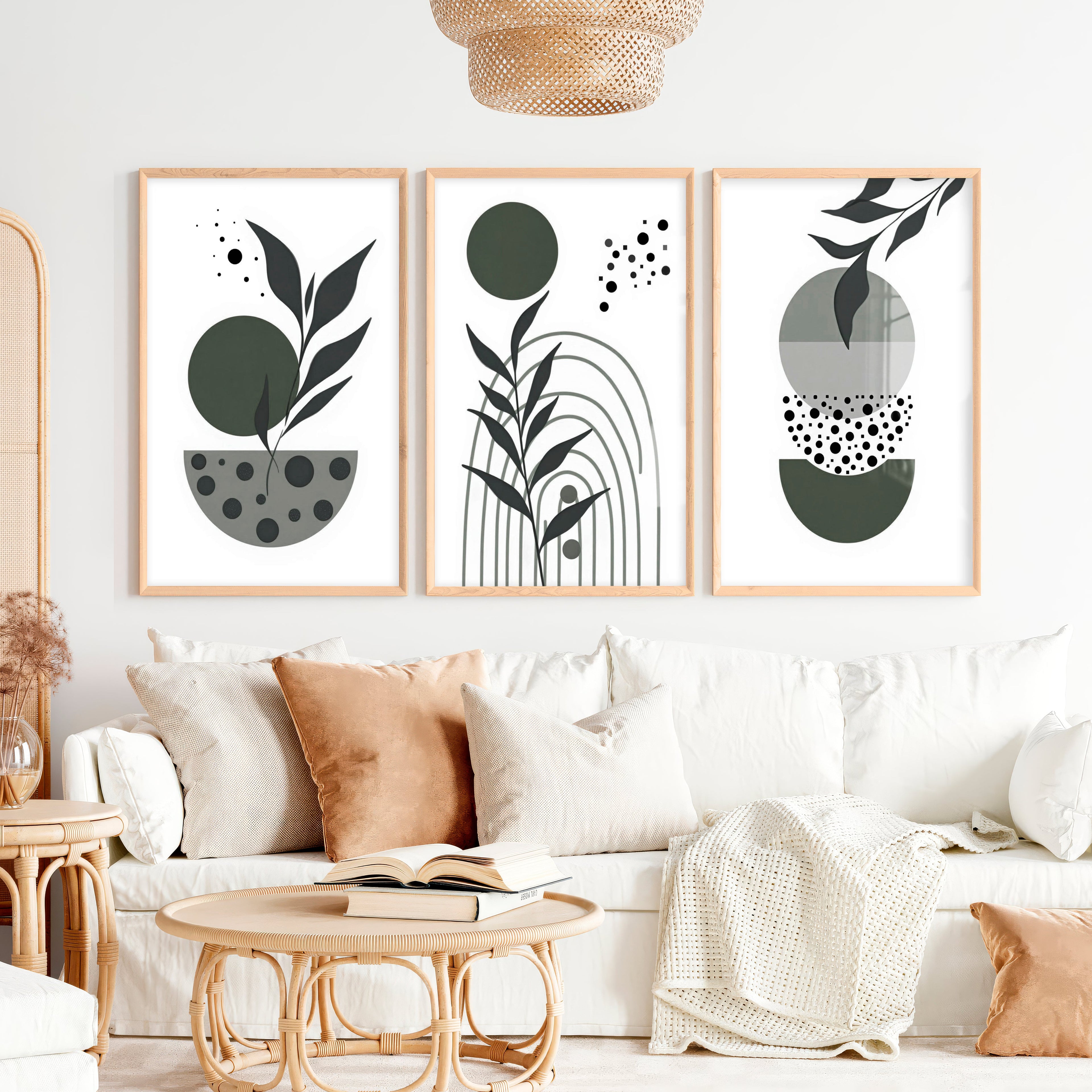 3 Piece Boho Wall Art Prints Mid-Century Abstract Decor
