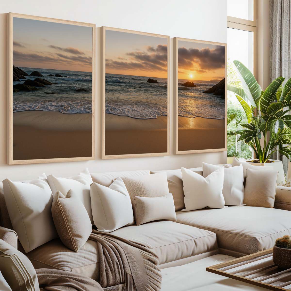 3 Piece Coastal Wall Art Set – Serene Sunset Beach Prints