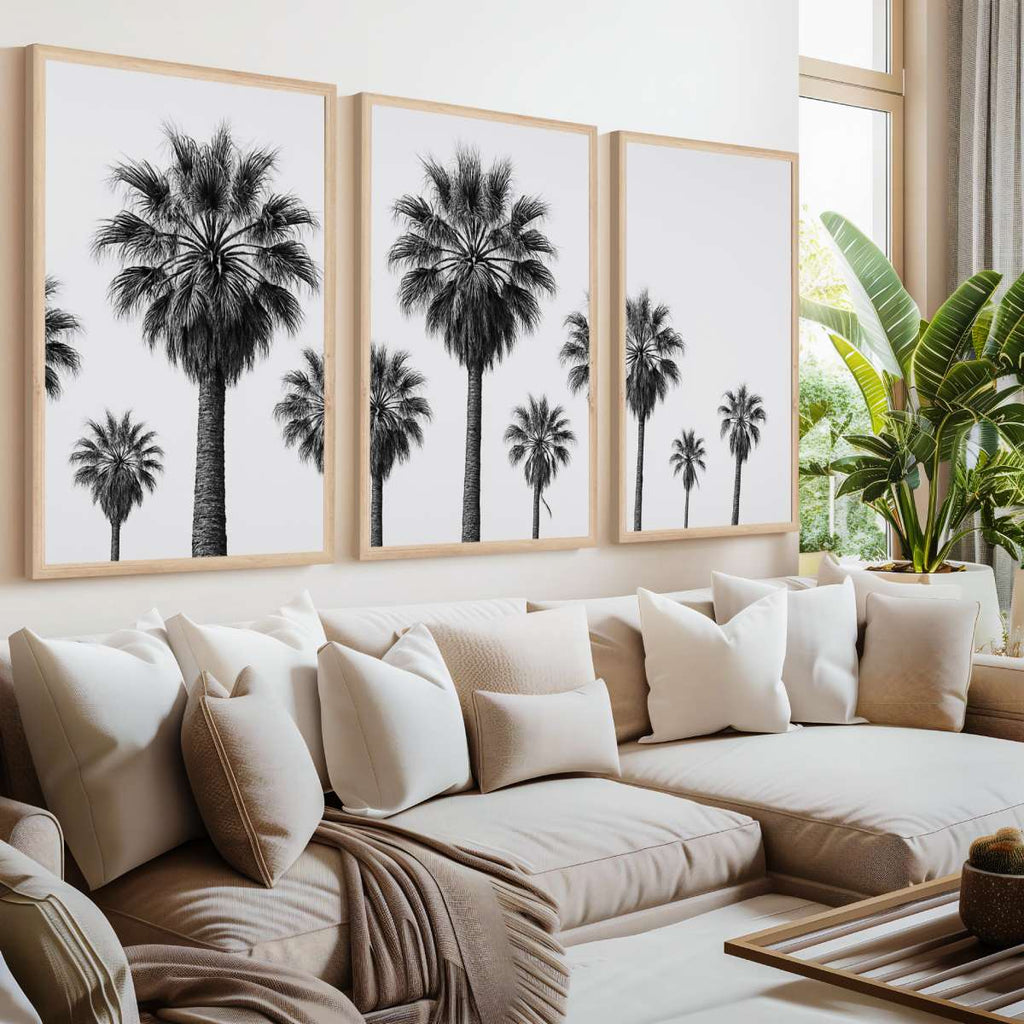 3 Piece Nautical Wall Art – Black and White Palm Tree Set