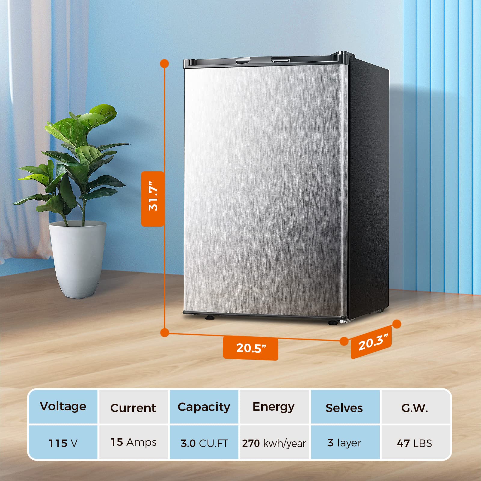Kismile Upright Freezer,3.0 Cu.ft Mini Freezer with Reversible Single Door