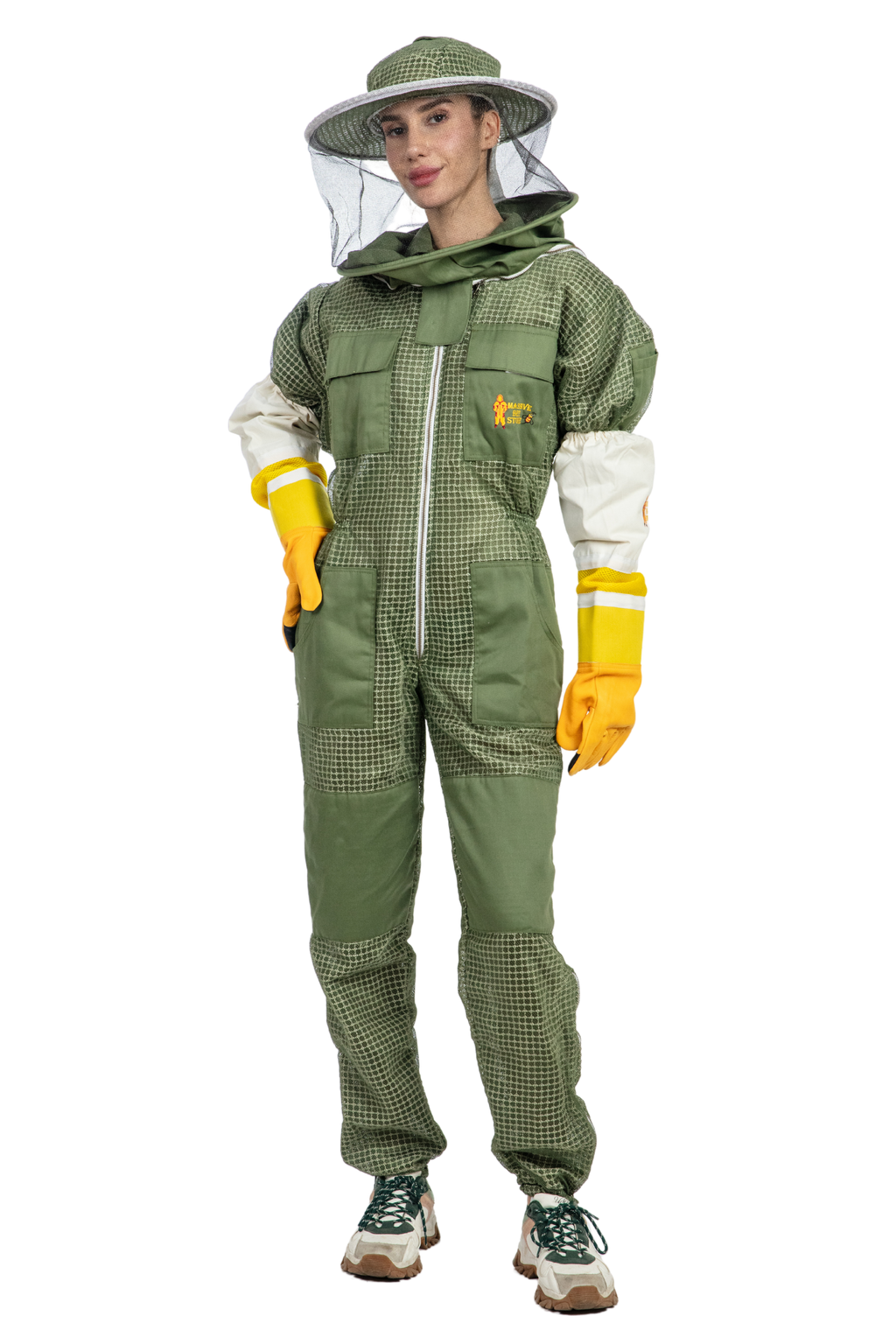 Olive Green Beekeeping Ventilated Suit with Round Veil