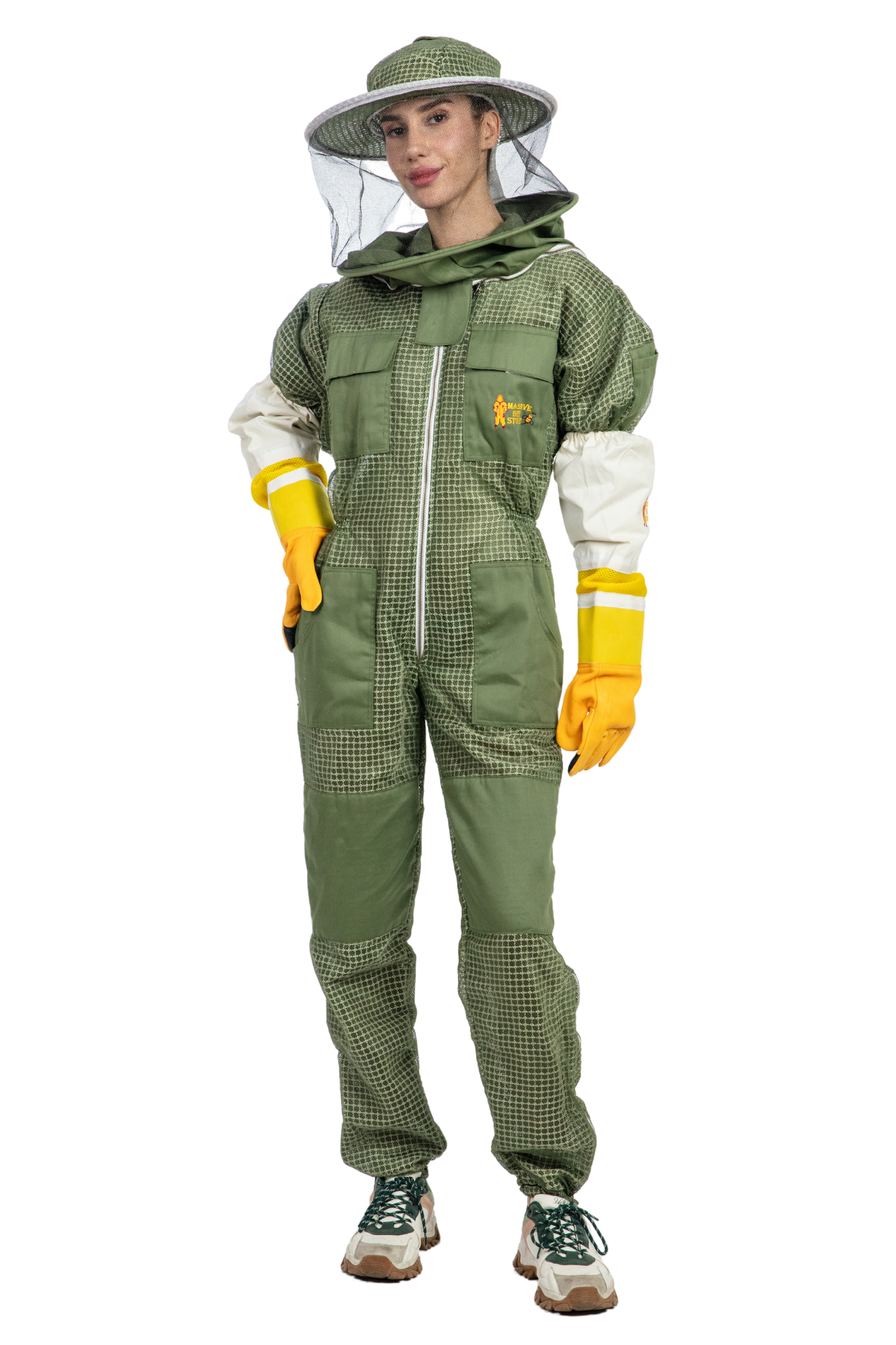 Olive Green Beekeeping Ventilated Suit with Round Veil