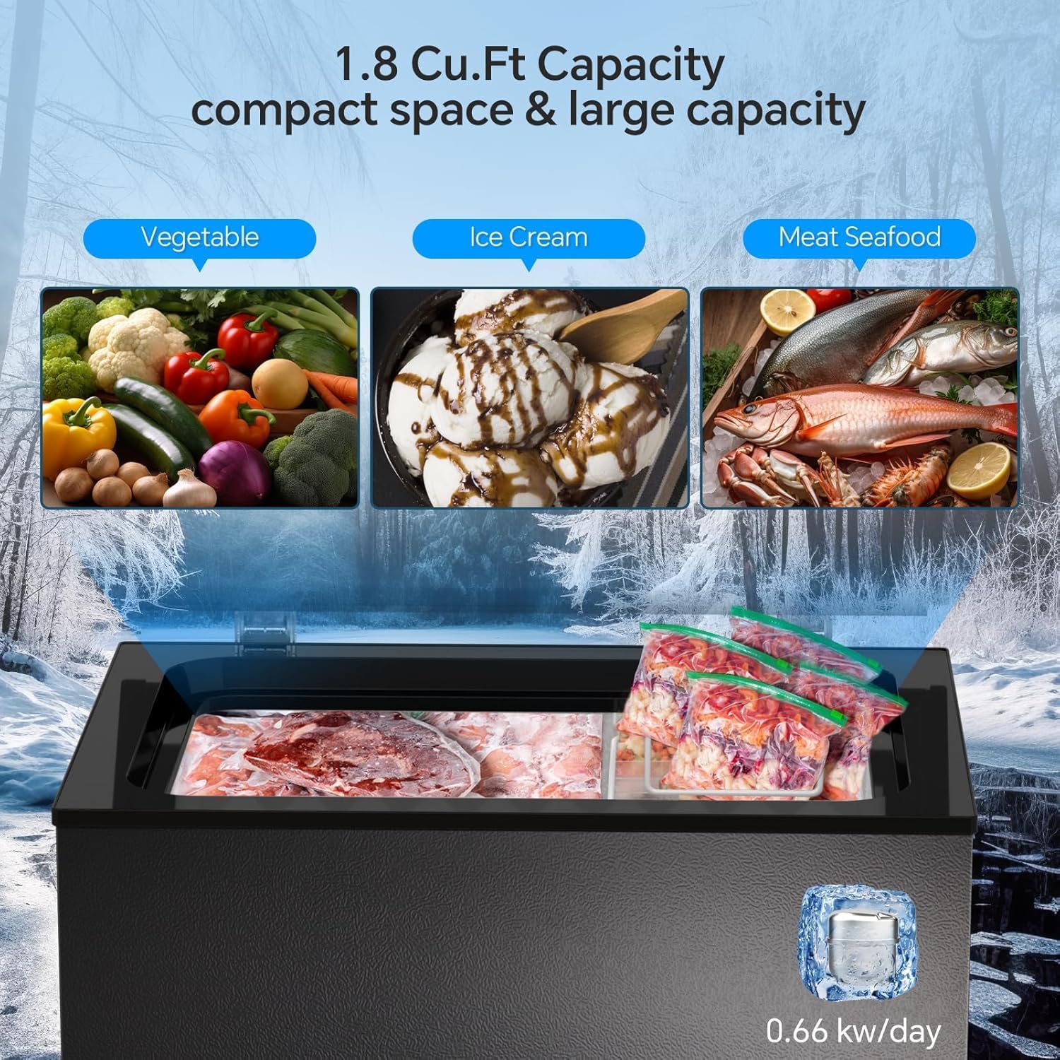3.5 Cubic Feet Chest Freezer with 2 Removable Baskets D5897H