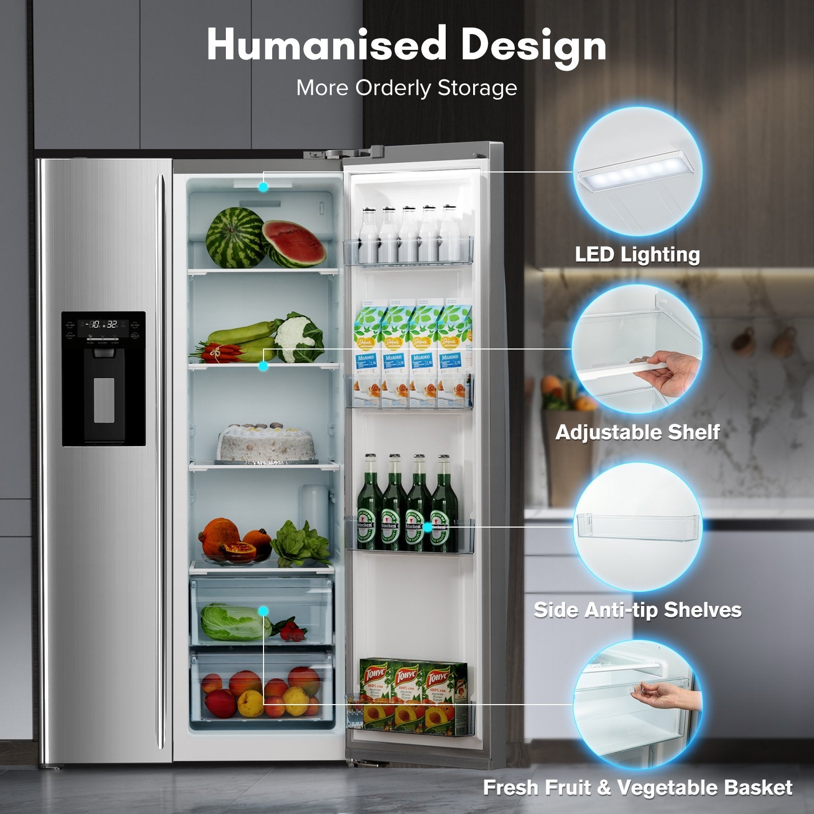 36" Side By Side 20.01 Cu. ft. Built-in Refrigerator with Freezer & Ice Maker Included