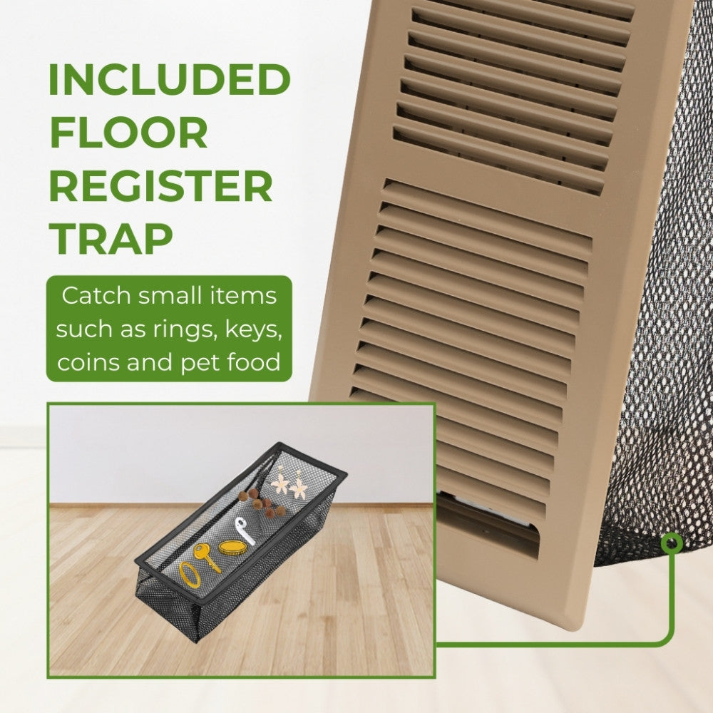 4x10 Steel Brown Floor Register Pack 2 – 2 Way Airflow, With Removable Mesh Filter, Dust & Bug Protection
