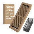 4x10 Steel Brown Floor Register – 2 Way Airflow, With Removable Mesh Filter, Dust & Bug Protection
