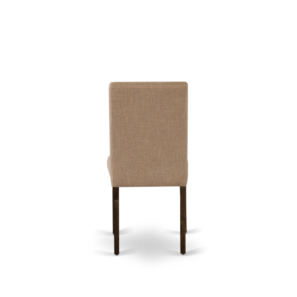 EAST WEST FURNITURE - CNAB7-77-47 - 7-Pc Dinette Room Set- 6 Dining Chairs and Rectangular Dining Table - Light Sable Linen Fabric Seat and High Chair Back (Distressed Jacobean Finish)