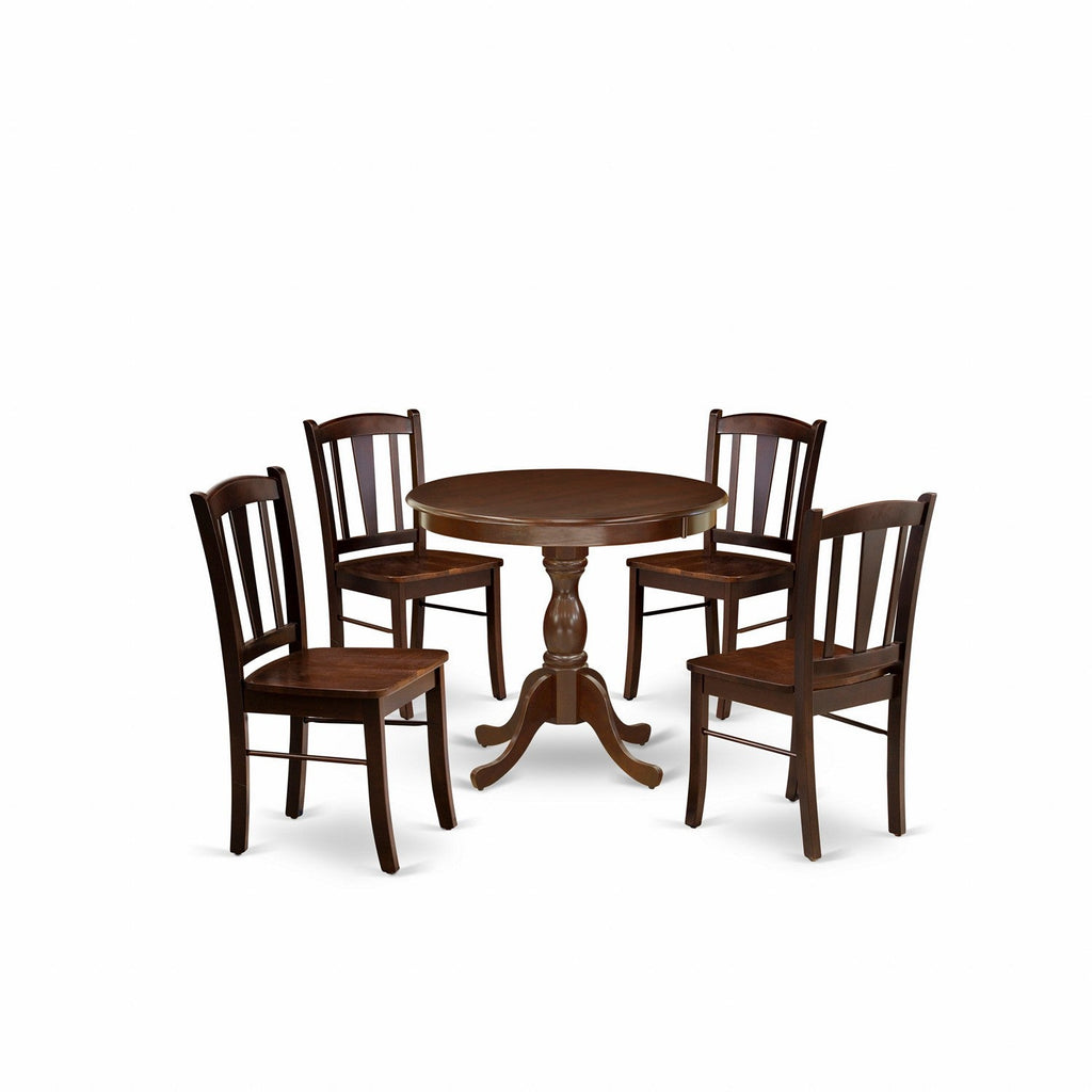 EAST WEST FURNITURE - AMDL5-MAH-W - 5-Piece Modern Dining Set- 4 Dining Chair and Wood Dining Table - Wooden Seat and Slatted Chair Back - Mahogany Finish