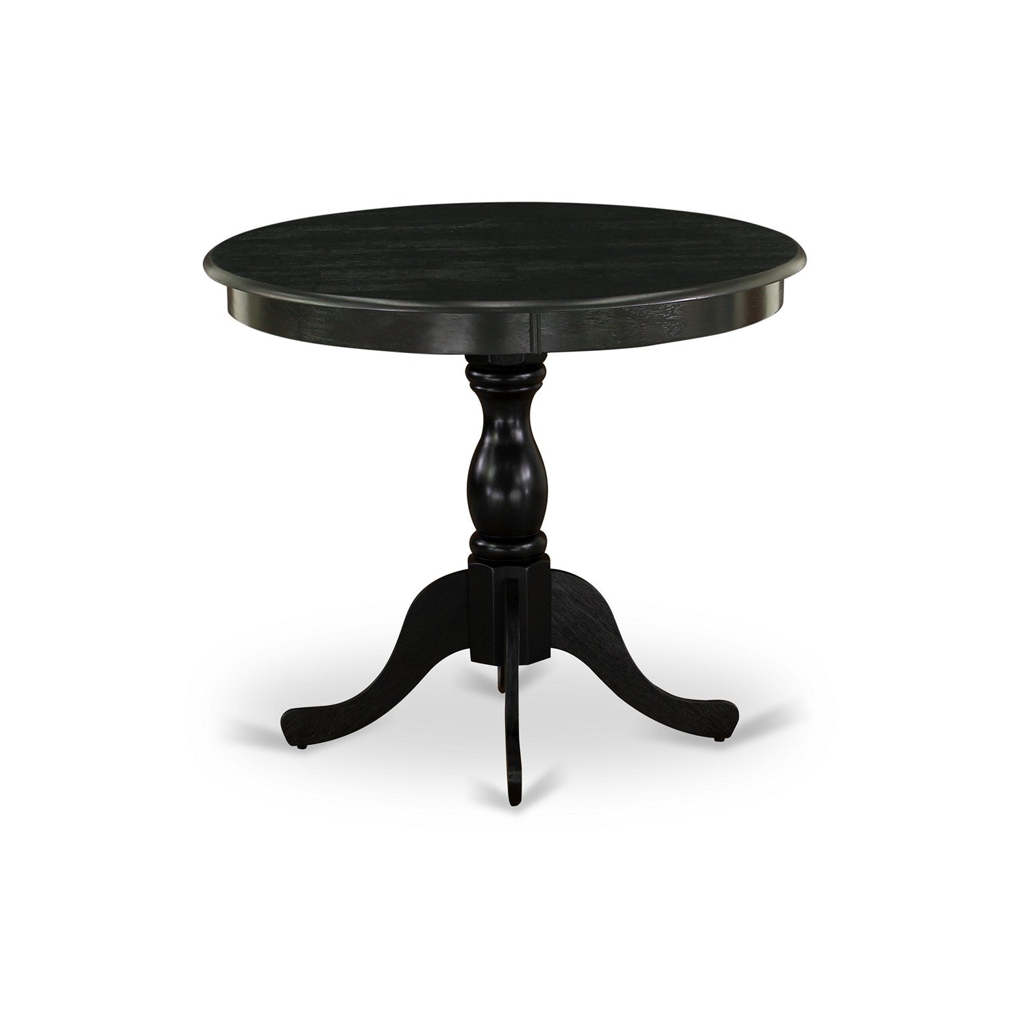 EAST WEST FURNITURE - AMVA5-BLK-W - 5-Piece Kitchen Dining Set- 4 Dining Chair and Modern Round Dining Table - Wooden Seat and Slatted Chair Back (Black Finish)