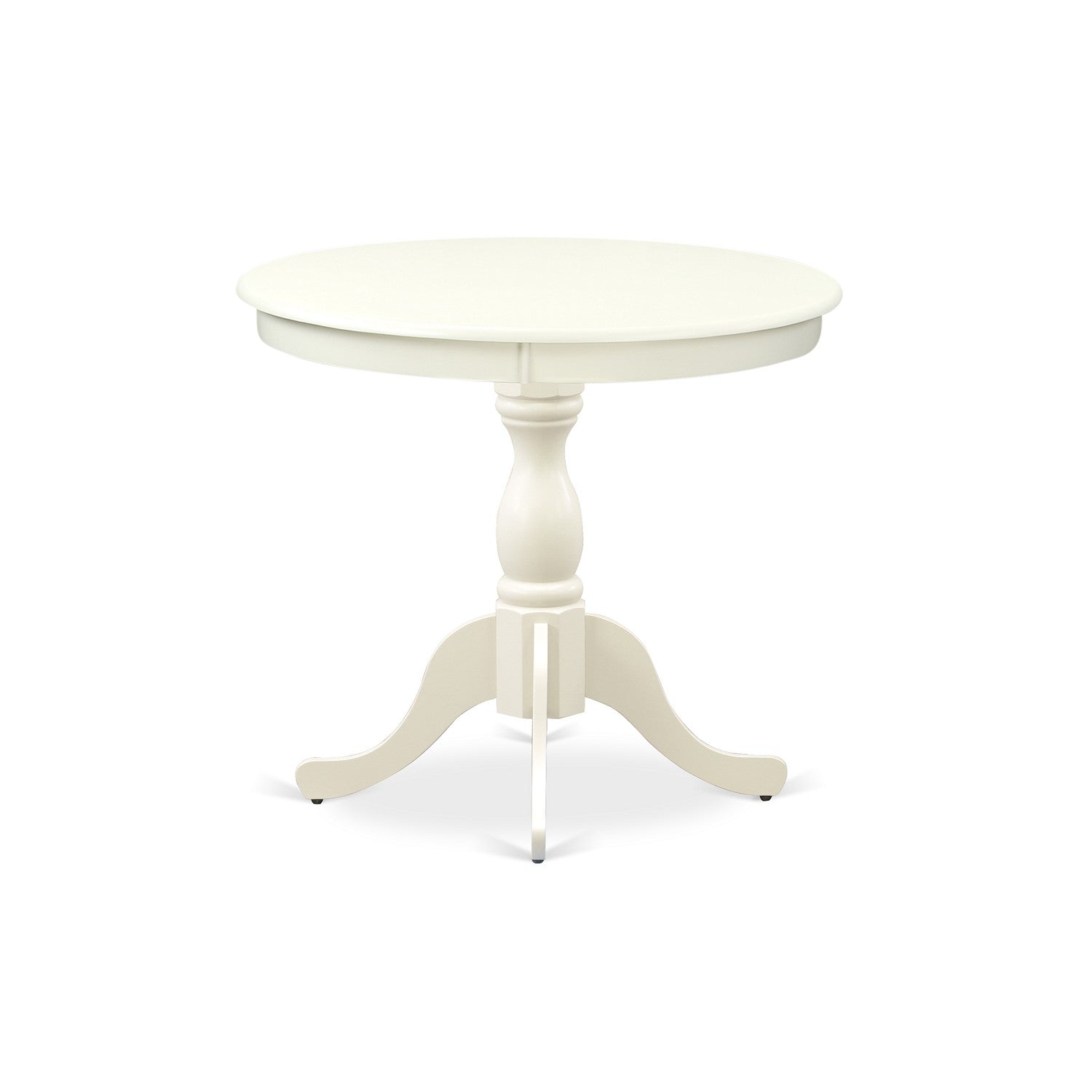 EAST WEST FURNITURE - AMVA3-LWH-C - 3-Piece Dinette Set- 2 Dining Room Chair and Round Dining Table - Linen Fabric Seat and Slatted Chair Back (linen white Finish)
