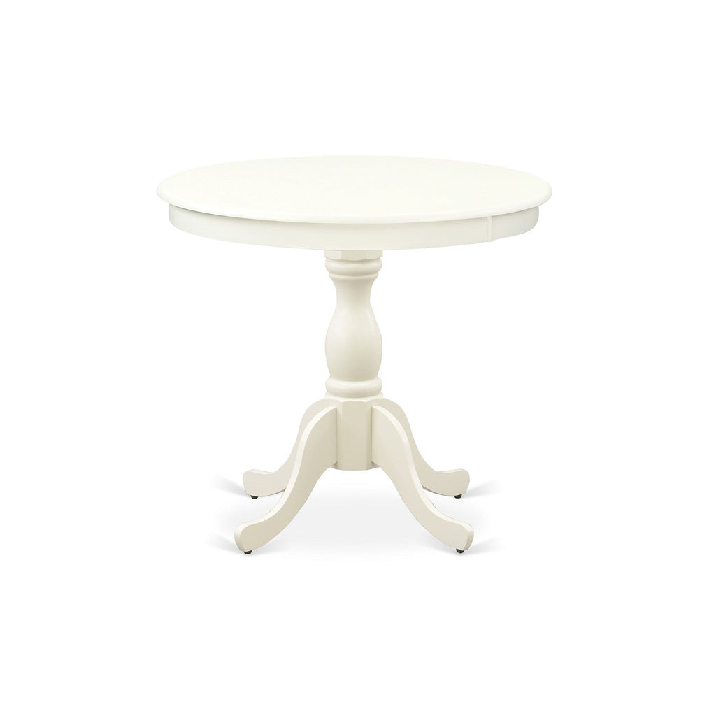 EAST WEST FURNITURE - AMVA3-LWH-W - 3-Pc Dining Room Table Set- 2 Dining Room Chair and Dining Table - Wooden Seat and Slatted Chair Back (linen white Finish)