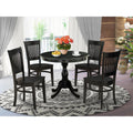 EAST WEST FURNITURE - AMVA5-BLK-W - 5-Piece Kitchen Dining Set- 4 Dining Chair and Modern Round Dining Table - Wooden Seat and Slatted Chair Back (Black Finish)