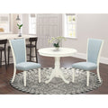 EAST WEST FURNITURE - ANVE3-LWH-15 - 3 Pc Dining Room Set - 2 Baby Blue Linen Fabric Dining Chairs with High Back and 1 Removable leaf Dining Room Table - linen white Finish