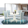 EAST WEST FURNITURE - ANVE5-LWH-15 - 5 Piece Dining Room Set - 4 Baby Blue Linen Fabric Kitchen Chairs with High Back and 1 Modern Dining Room Table - linen white Finish