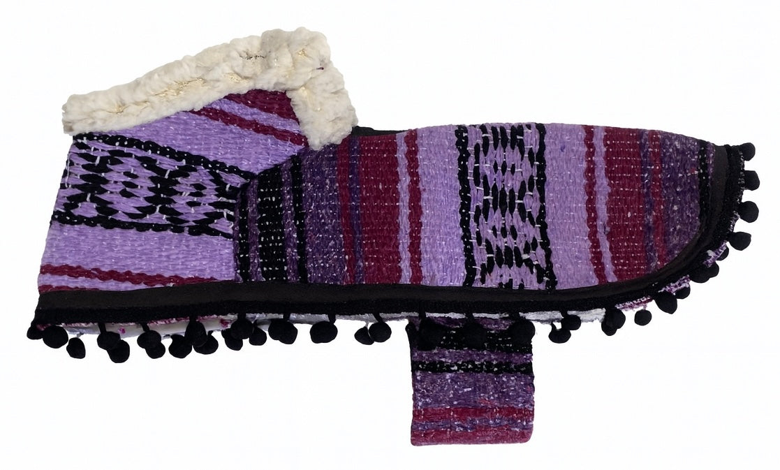 Size 00-3WN Purple/Black Dog Poncho/Sarape with Fur