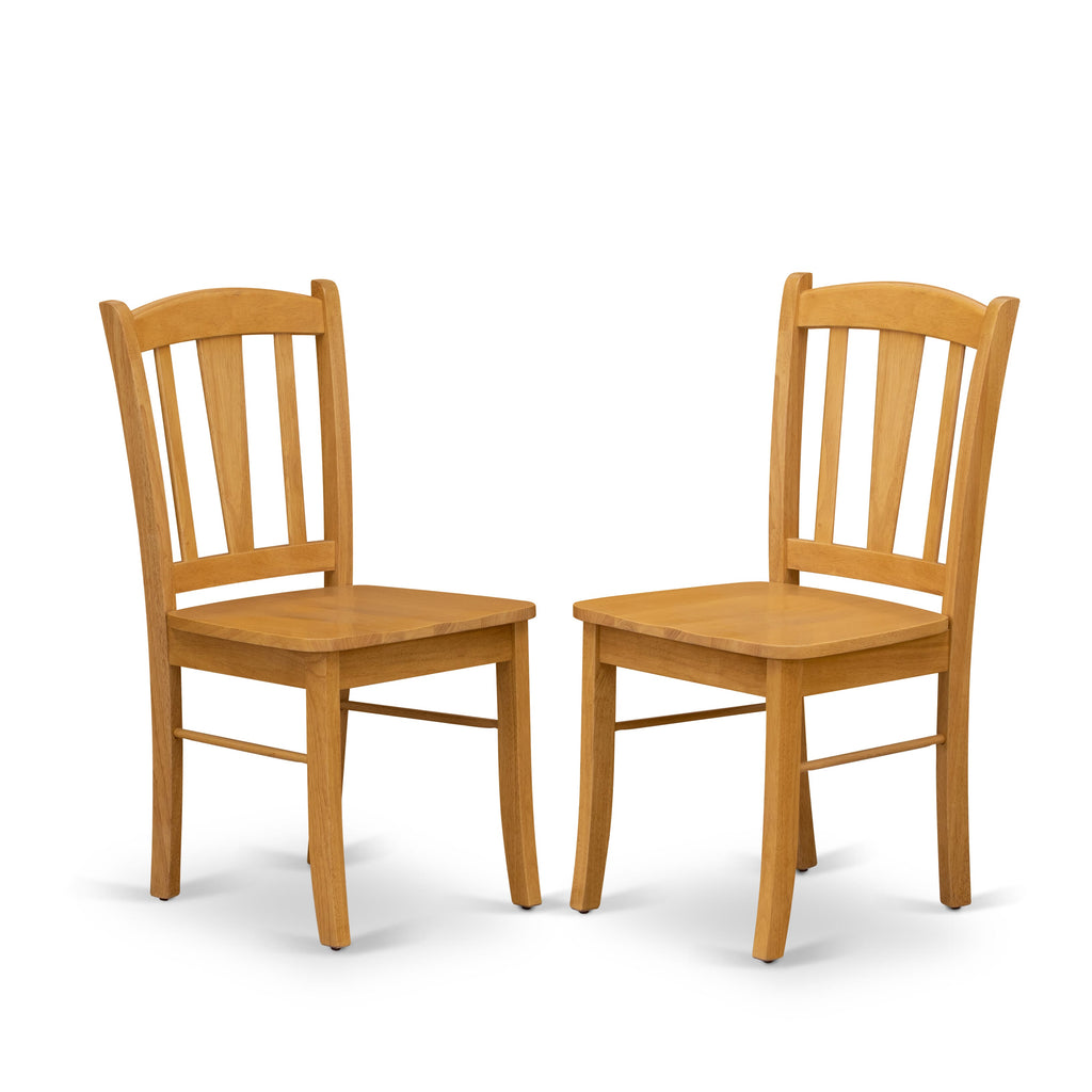 EAST WEST FURNITURE - AMDL3-OAK-W - 3-Piece Dining Room Table Set- 2 Modern Dining Room Chair and Dining Table - Wooden Seat and Slatted Chair Back - Oak Finish