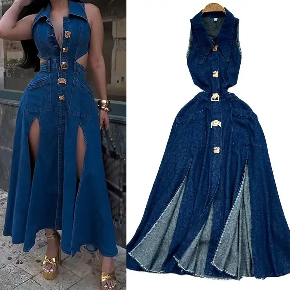 Denim Dress Women| High Waist A-Line Sleeveless 2026